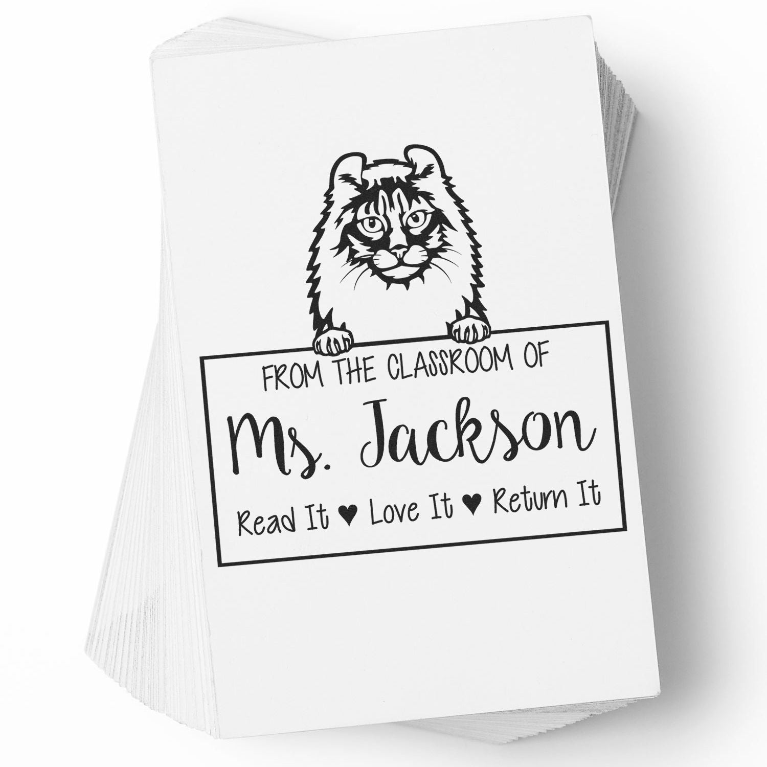 Cute American Curl Cat-Themed Teachers Stamper - Engineer Seal Stamps
