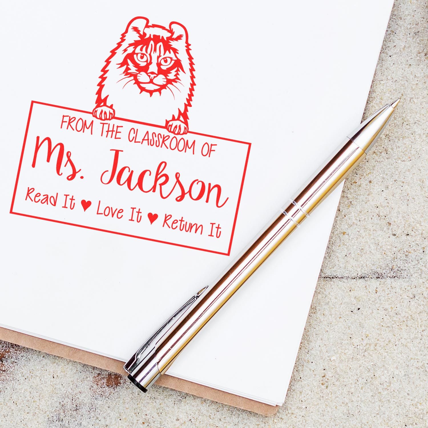 Custom Borrow And Love Stamp with American Curl Cat - Engineer Seal Stamps