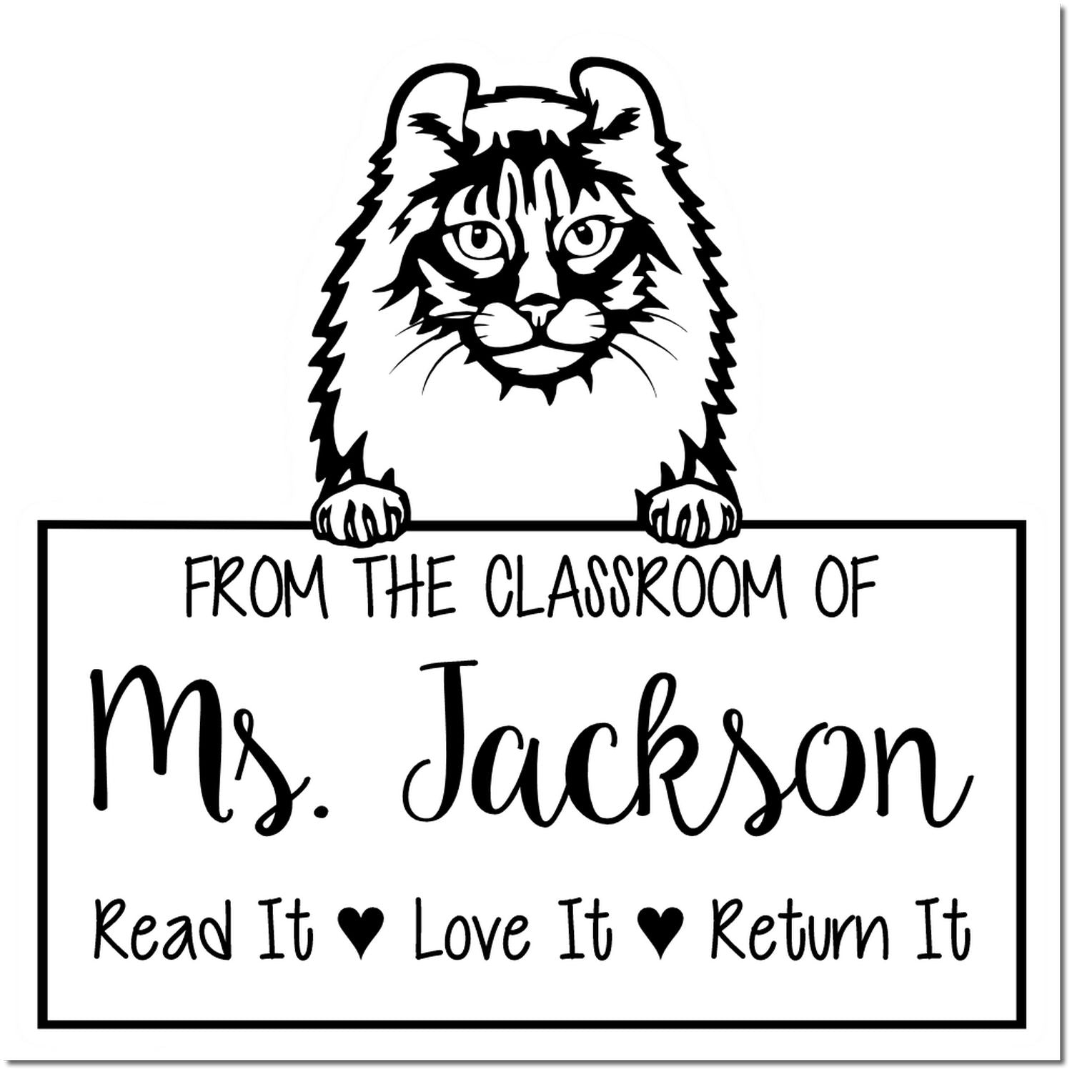 Cute American Curl Cat-Themed Teachers Stamper - Engineer Seal Stamps