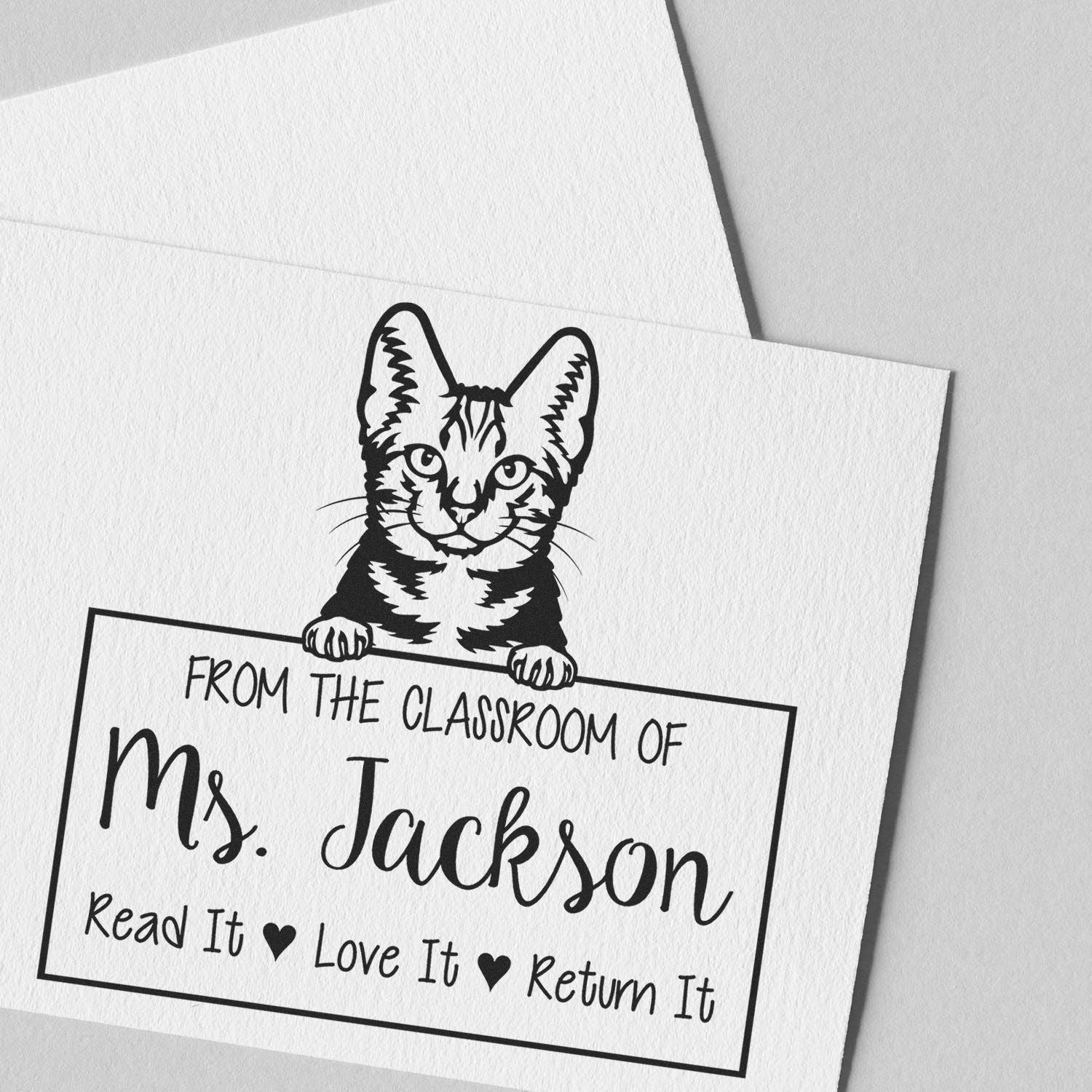 Custom Return It Book Stamp with American Shorthair Cat - Engineer Seal Stamps