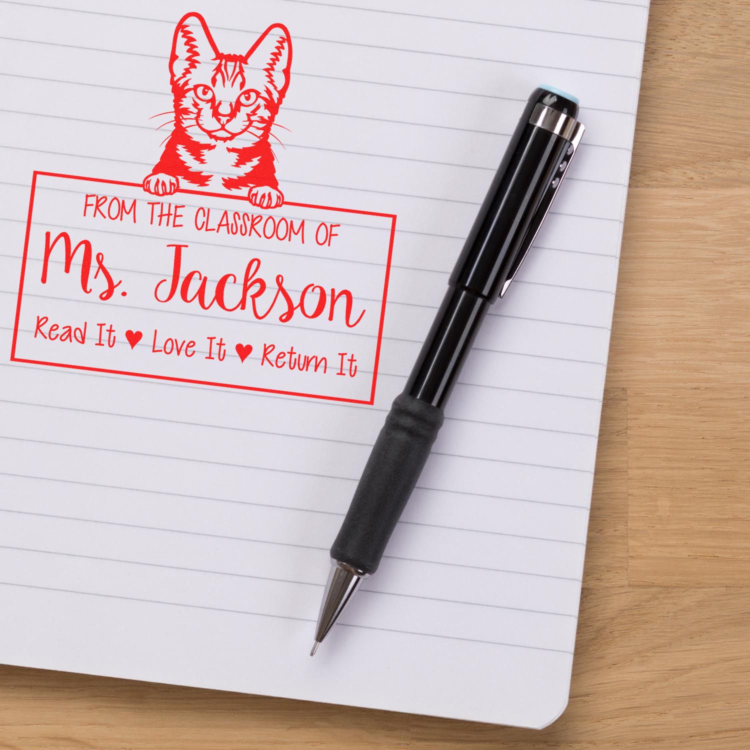 Custom Return It Book Stamp with American Shorthair Cat - Engineer Seal Stamps