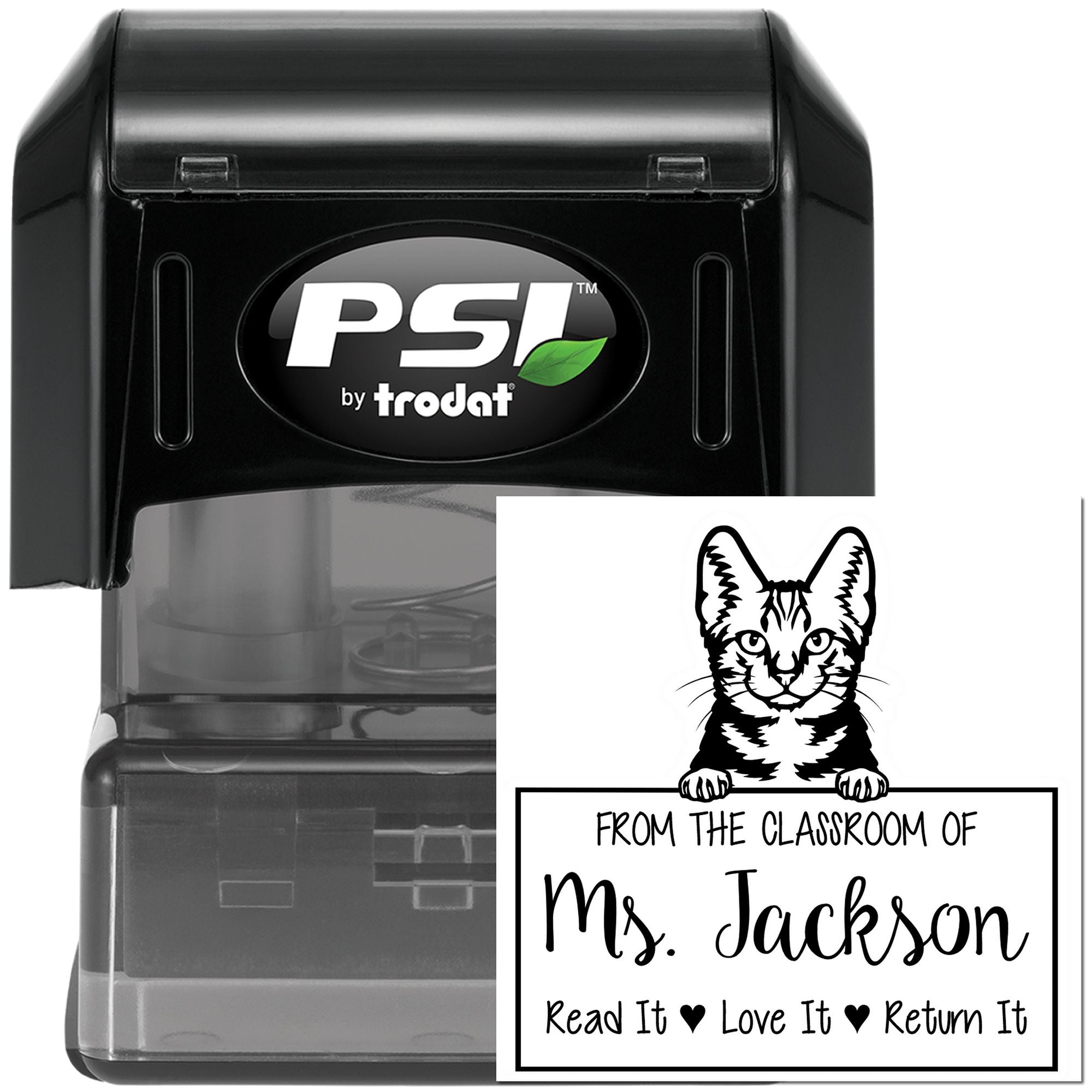 Custom Return It Book Stamp with American Shorthair Cat - Engineer Seal Stamps
