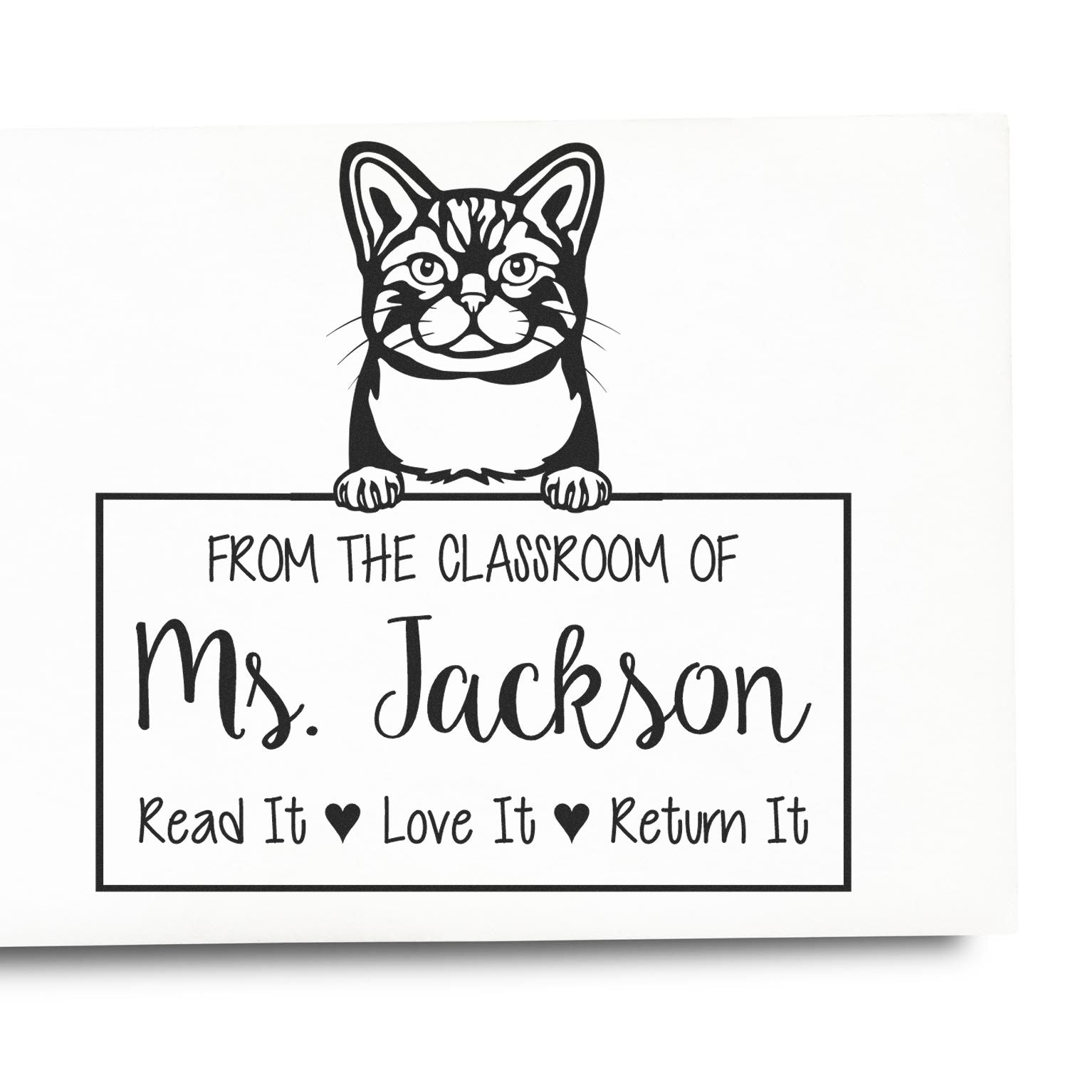 Custom Love Your Library Stamp with American Wirehair Cat - Engineer Seal Stamps