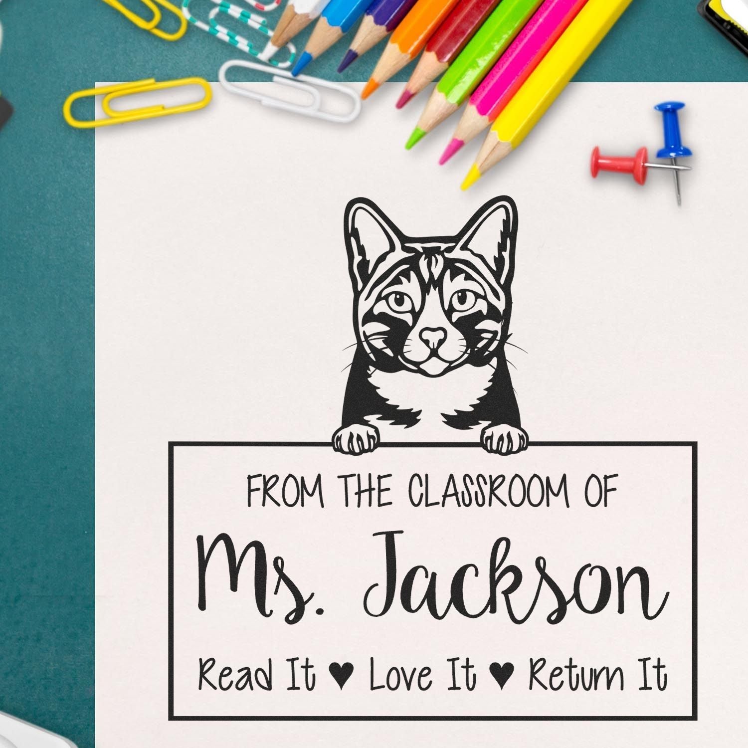 Custom Book Sharing Reminder Stamp with Arabian Mau Cat - Engineer Seal Stamps