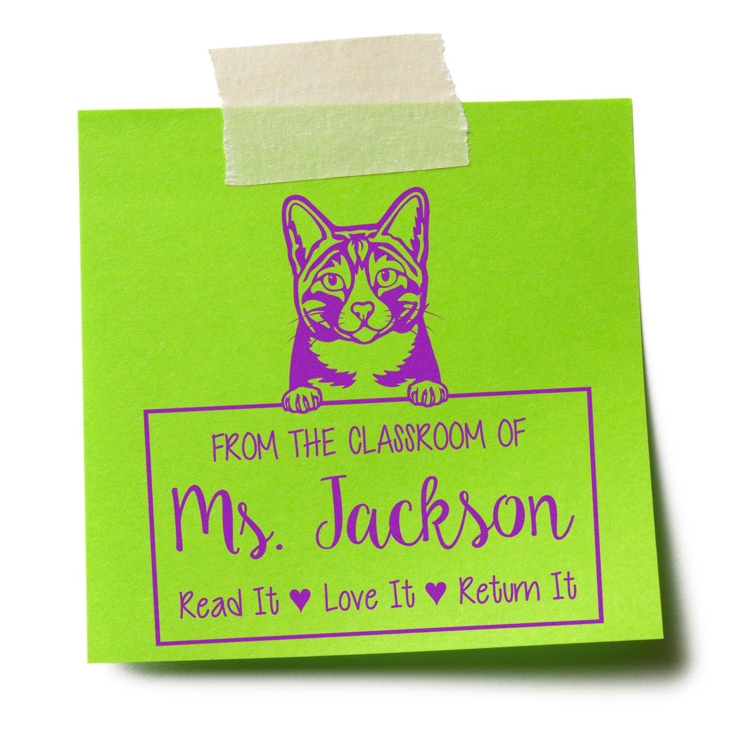 Custom Book Sharing Reminder Stamp with Arabian Mau Cat - Engineer Seal Stamps