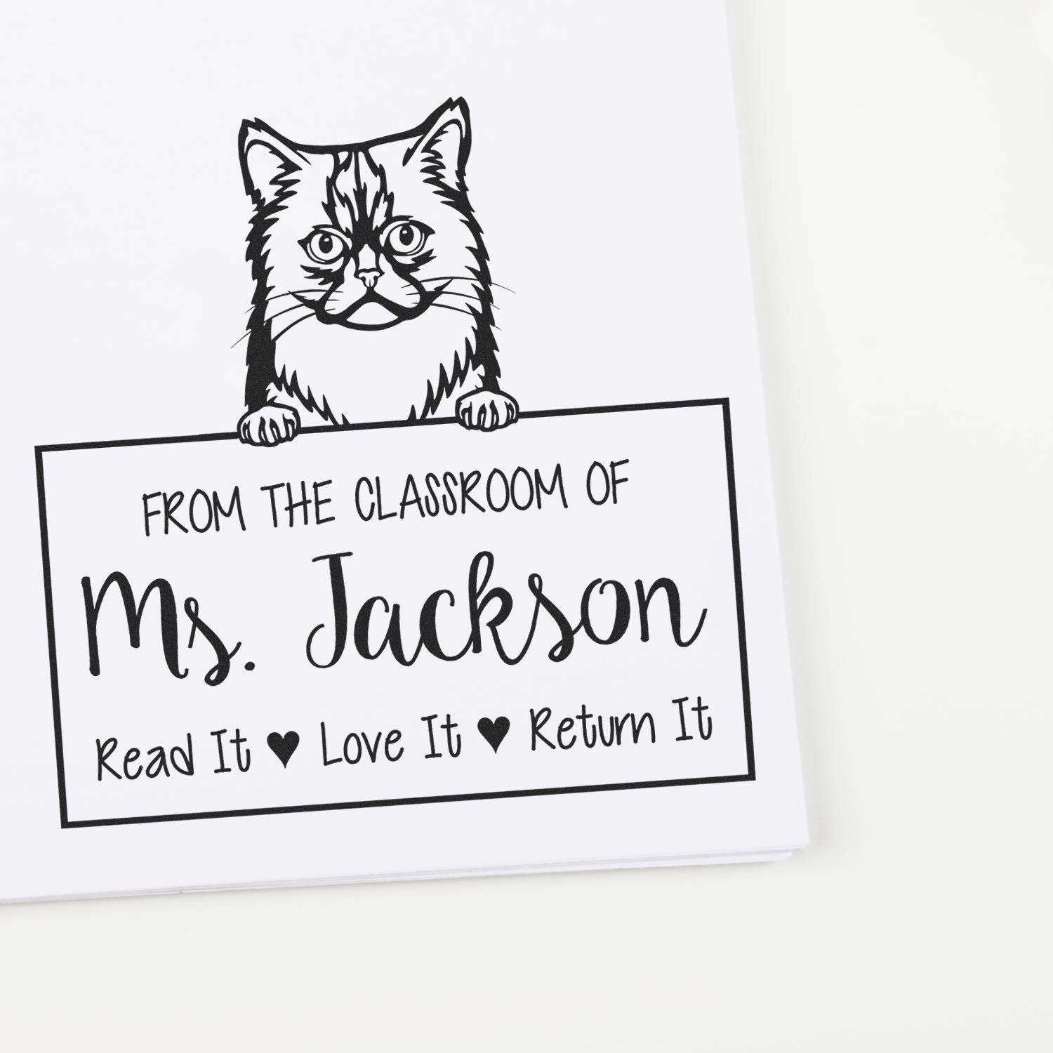 Asian Semi Longhair Cat-Themed Read It Love It Return It Customized Stamp - Engineer Seal Stamps