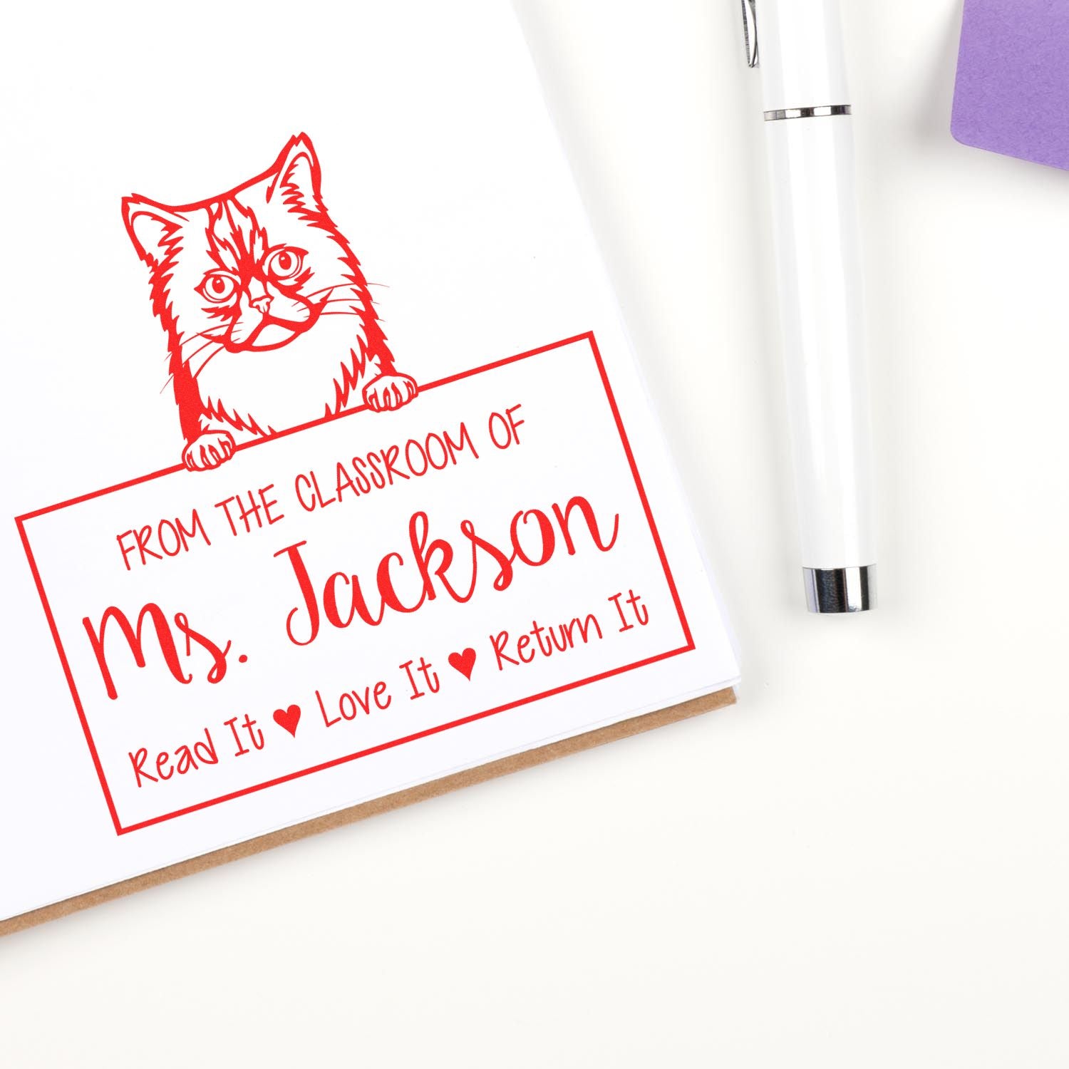 Custom Library Management Stamp with Asian Semi Longhair Cat - Engineer Seal Stamps