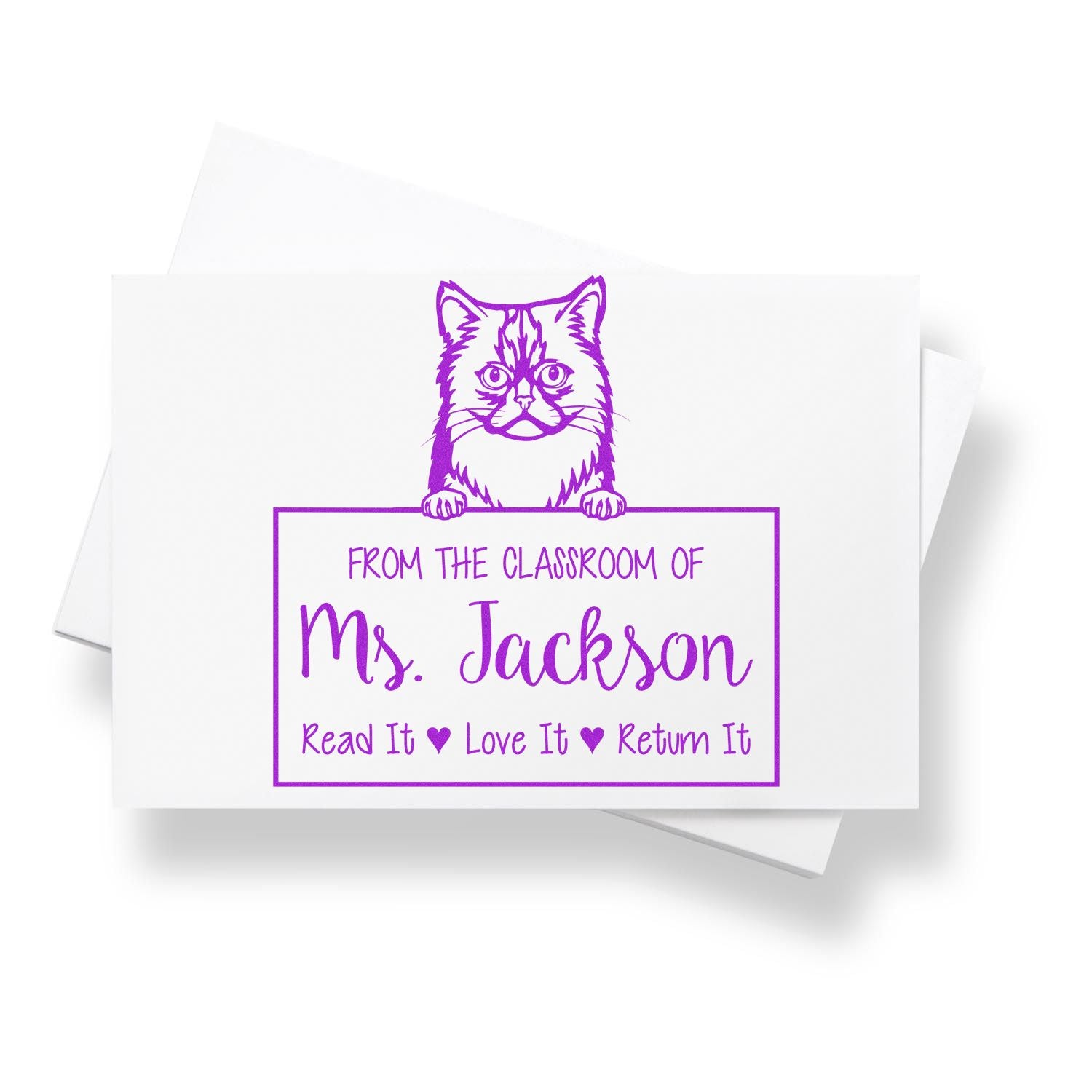 Custom Library Management Stamp with Asian Semi Longhair Cat - Engineer Seal Stamps