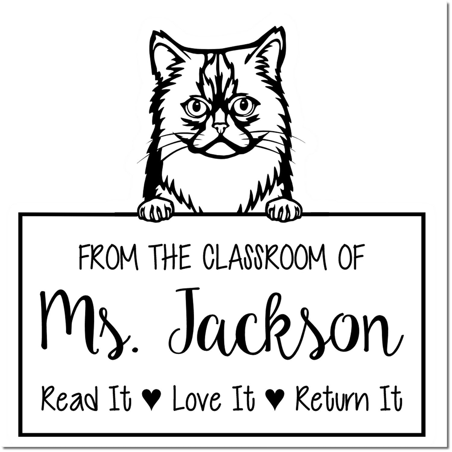 Asian Semi Longhair Cat-Themed Read It Love It Return It Customized Stamp - Engineer Seal Stamps