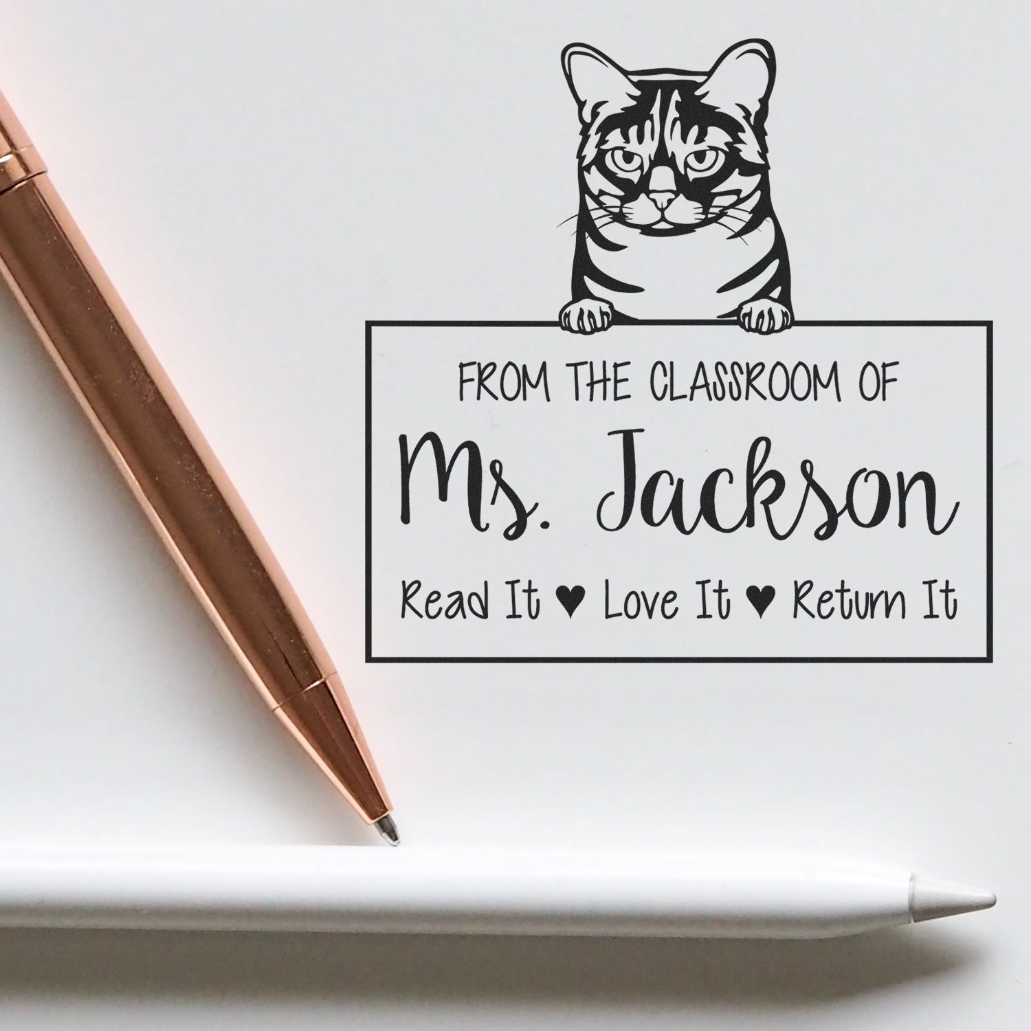 Custom Book Organization Tools Stamp with Australian Mist Cat - Engineer Seal Stamps