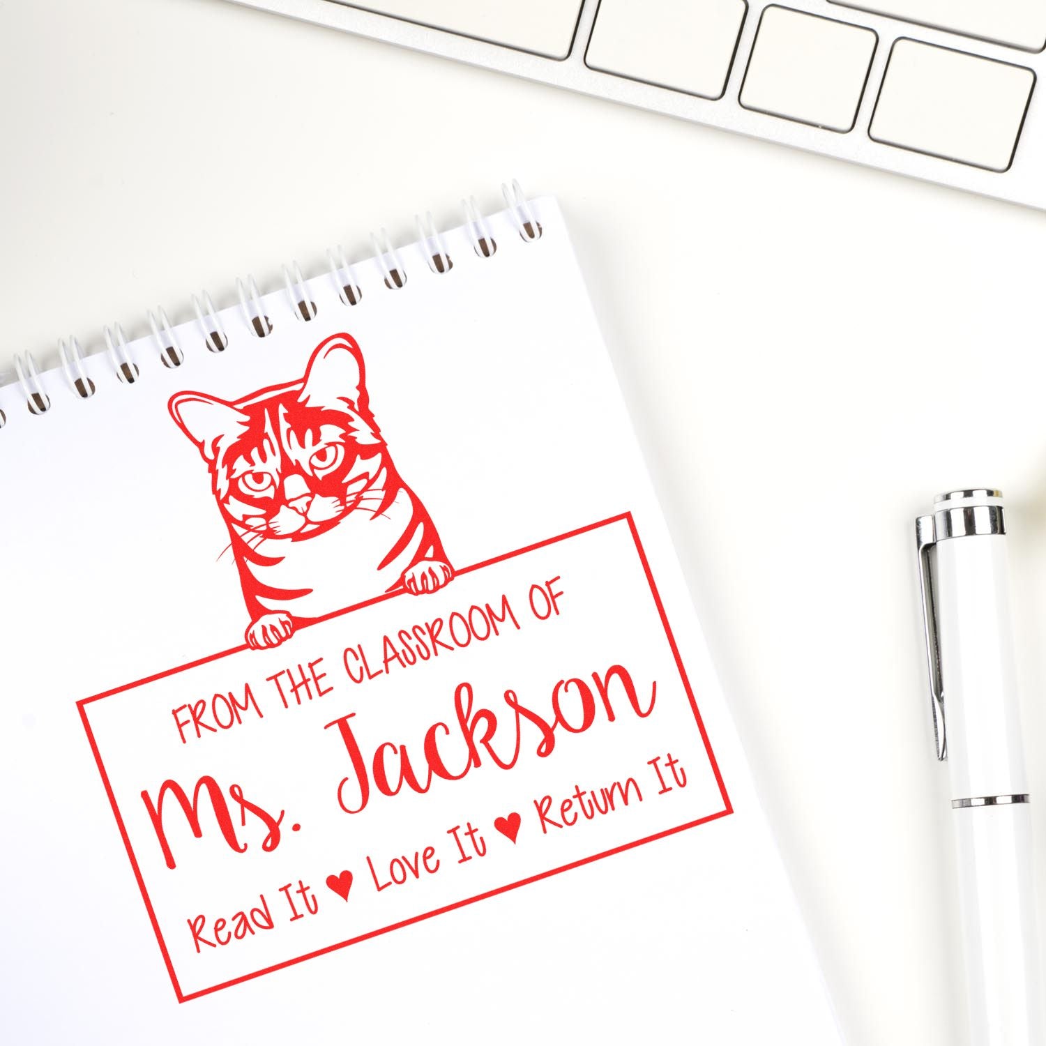 Cute Australian Mist Cat-Themed Teacher Stamp For Classroom Stamper