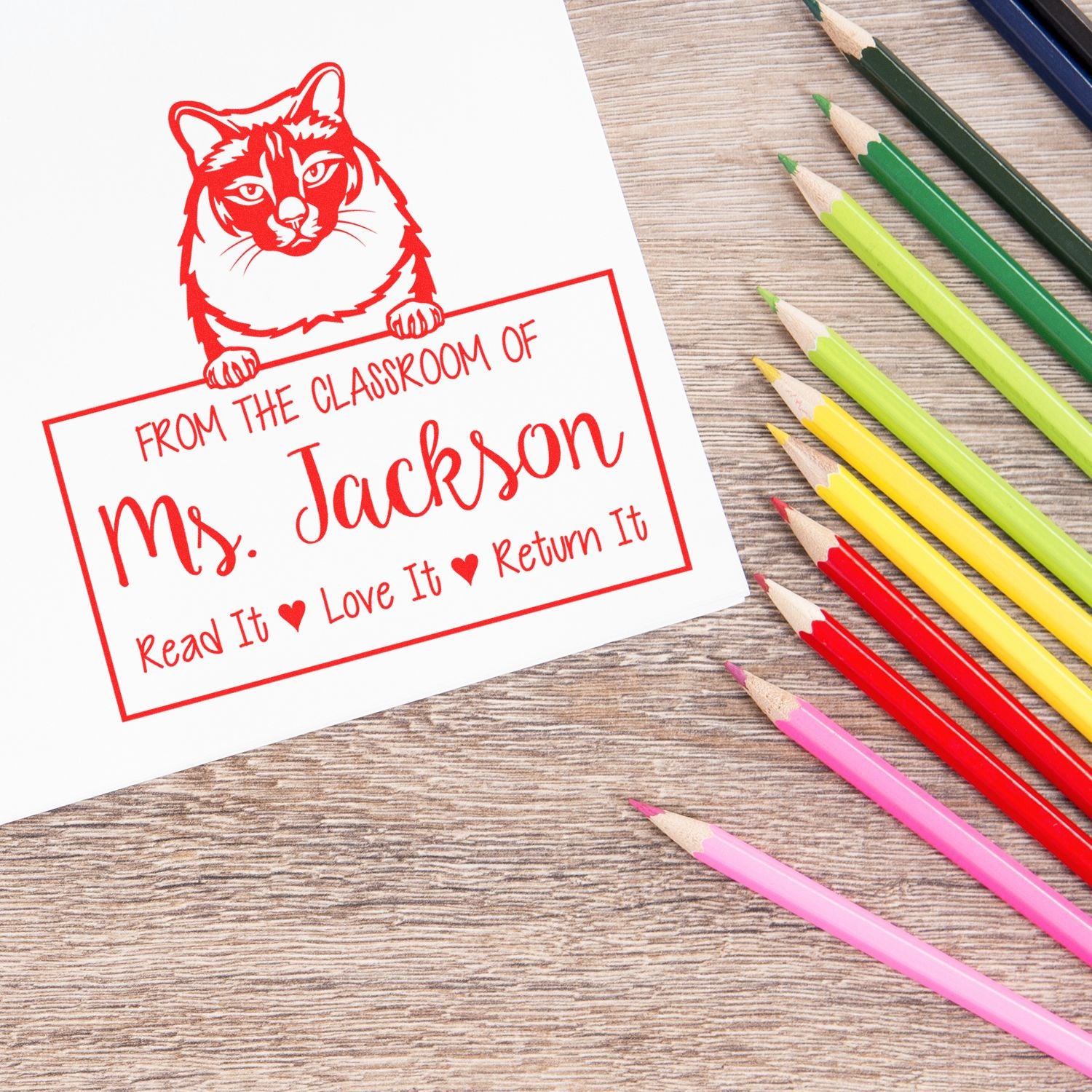 Cute Balinese Cat-Themed Teacher Stamp For Classroom Stamp