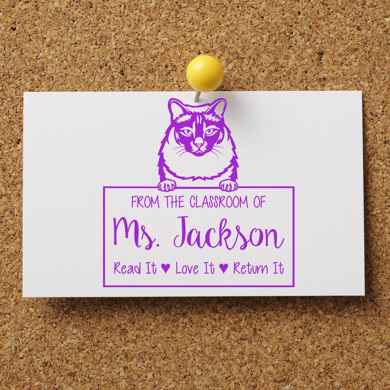 Custom Book Identification Stamp with Balinese Cat - Engineer Seal Stamps