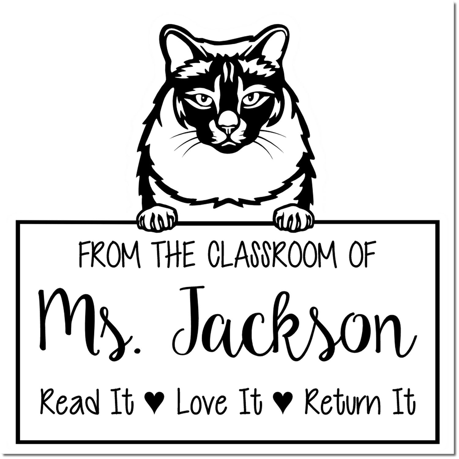 Balinese Cat-Themed Read It Love It Return It Customizable Stamp - Engineer Seal Stamps