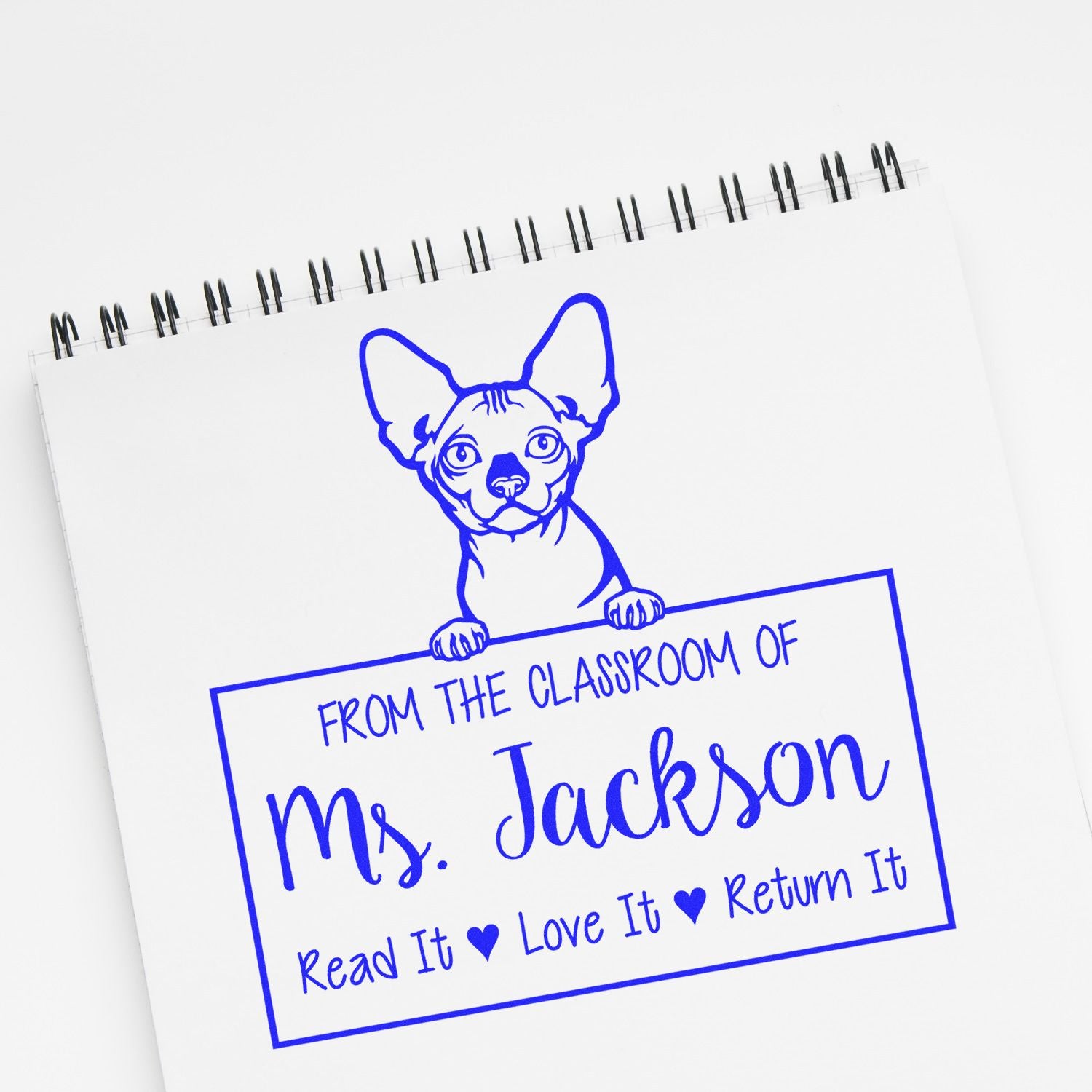 Custom Library Book Check-Out Stamp with Bambino Cat - Engineer Seal Stamps