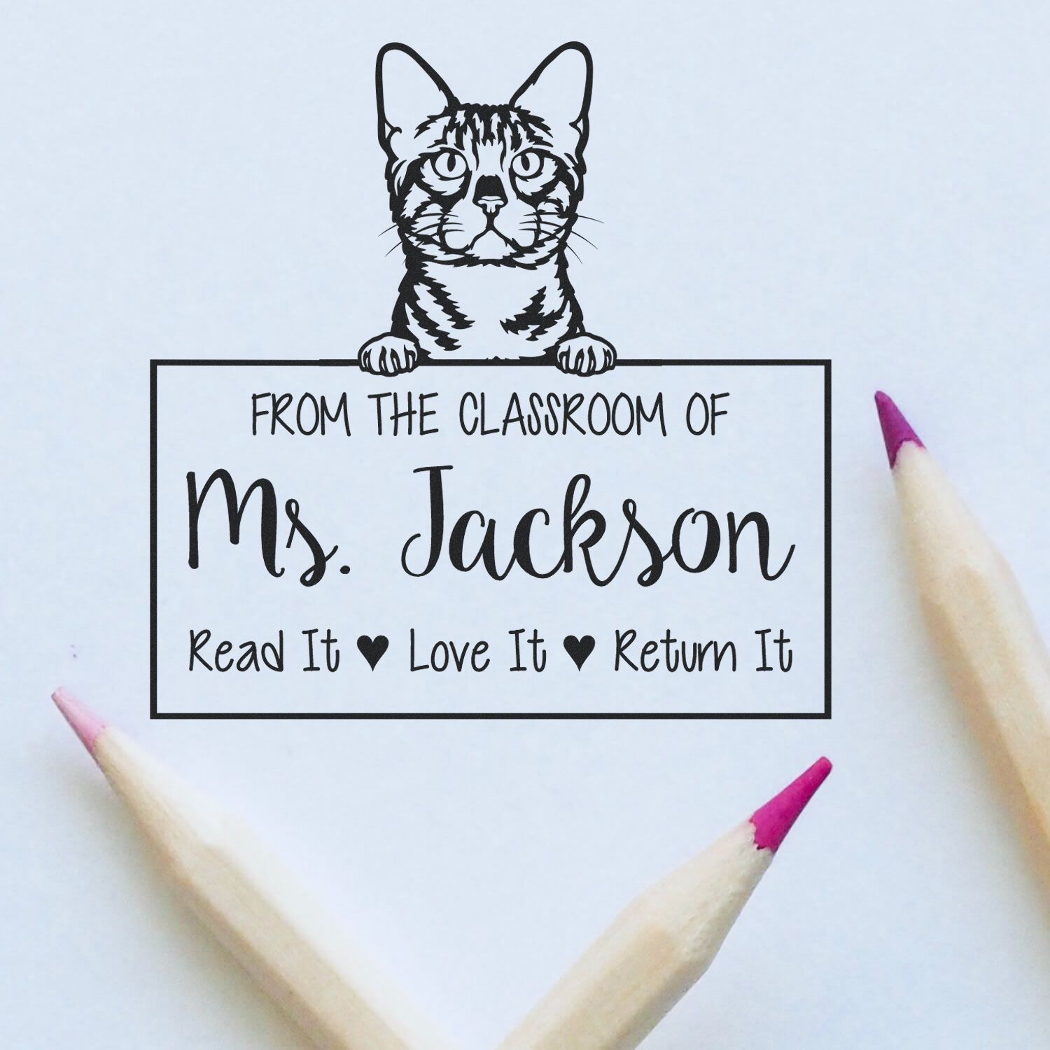 Cute Bengal Cat-Themed Teacher Library Stamp - Engineer Seal Stamps