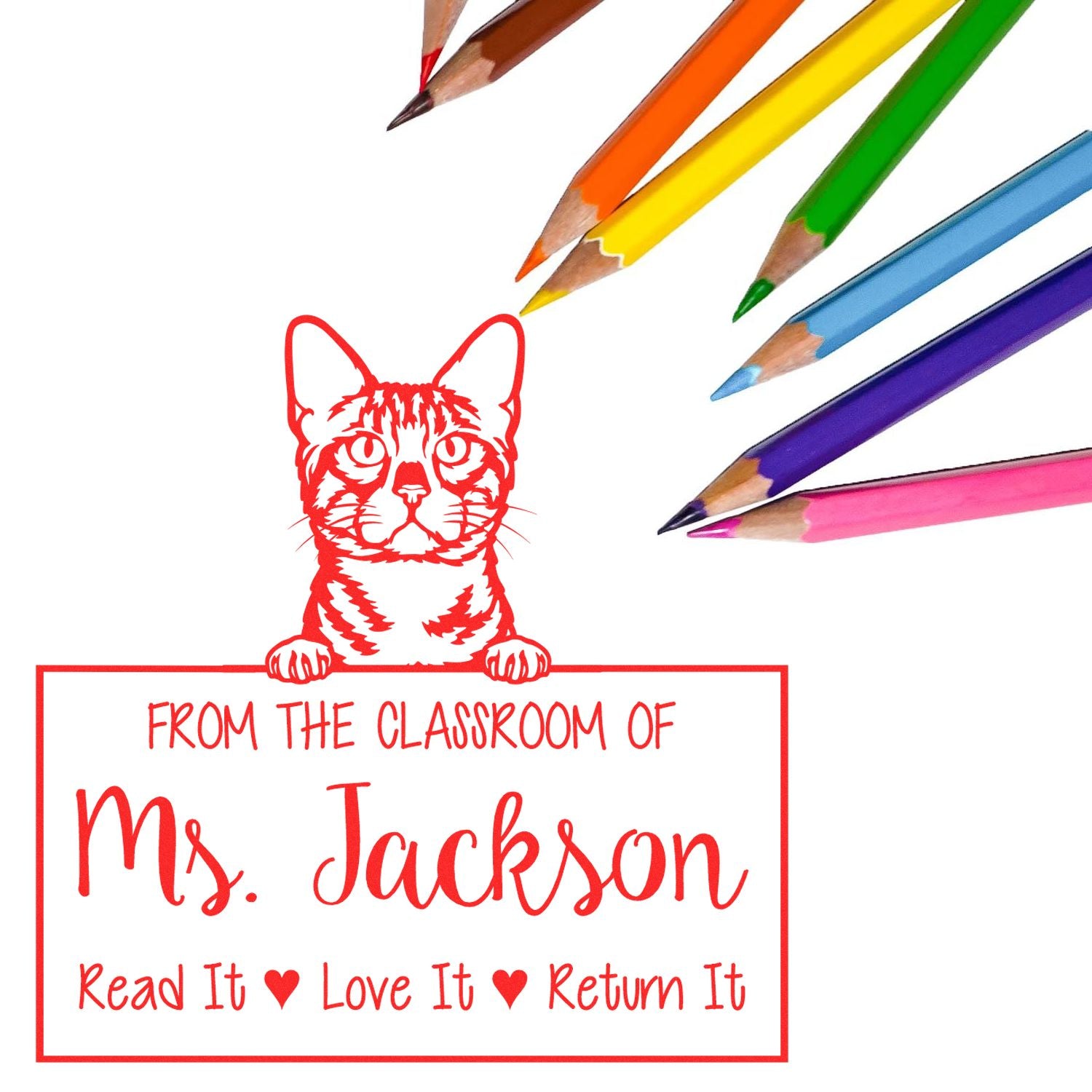 Custom Library Tools For Teachers Stamp with Bengal Cat - Engineer Seal Stamps