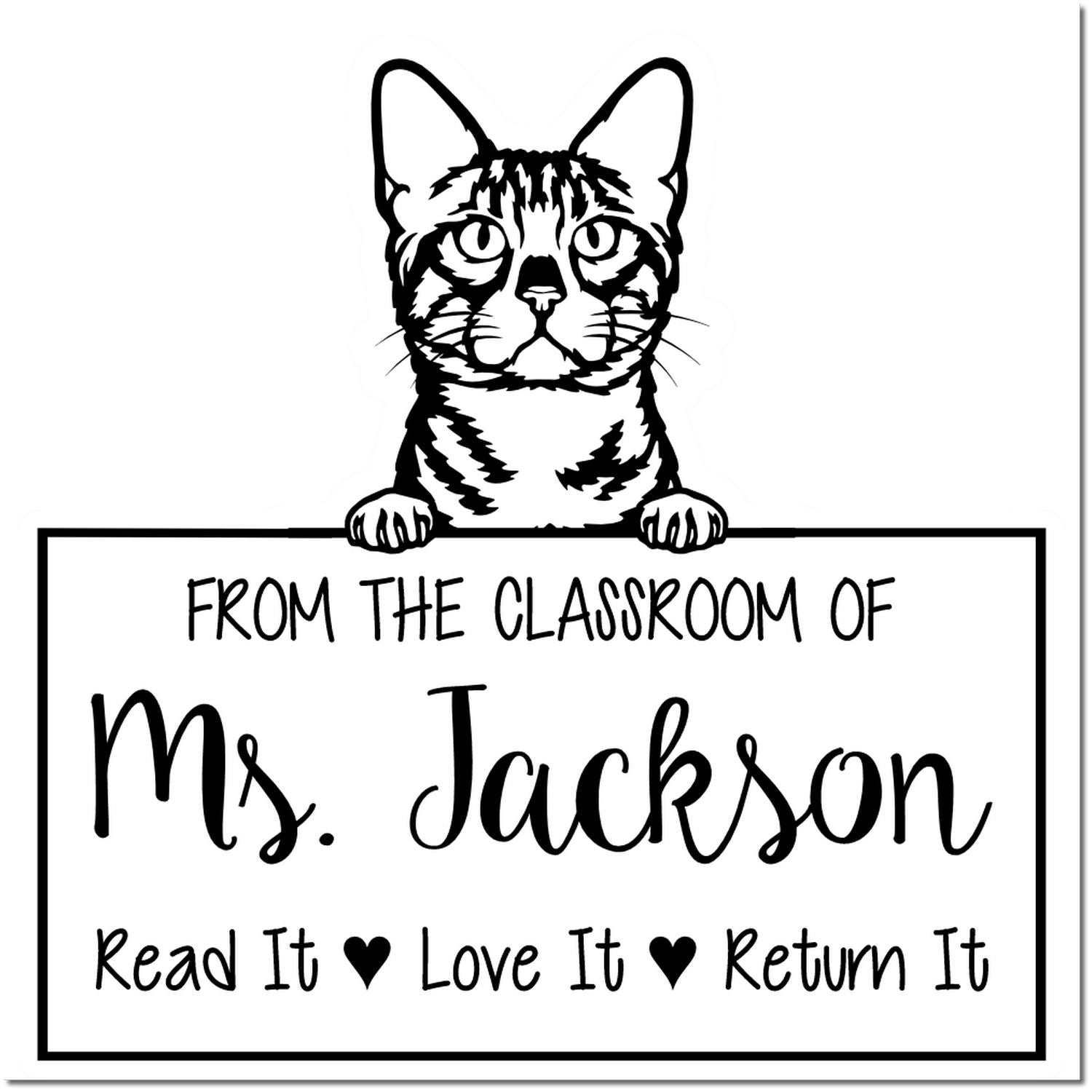 Cute Bengal Cat-Themed Teacher Library Stamp - Engineer Seal Stamps