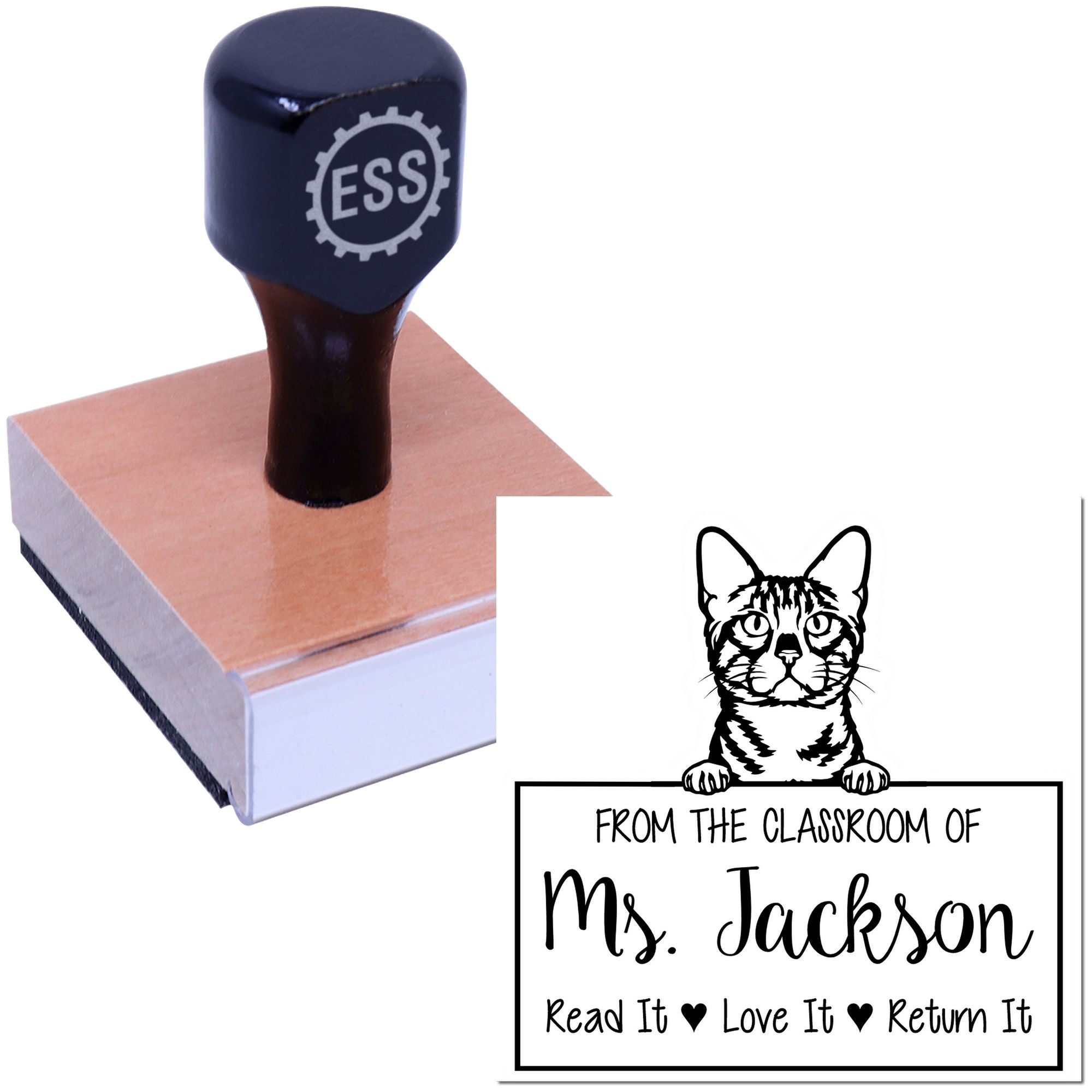 Cute Bengal Cat-Themed Teacher Library Stamp - Engineer Seal Stamps