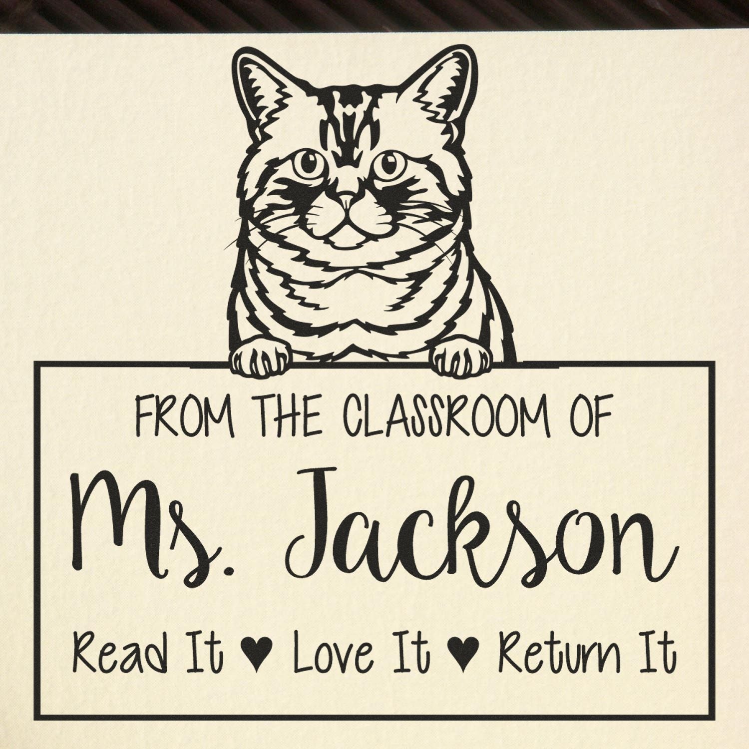 Custom Love Books, Return Books Stamp with Brazilian Shorthair Cat - Engineer Seal Stamps