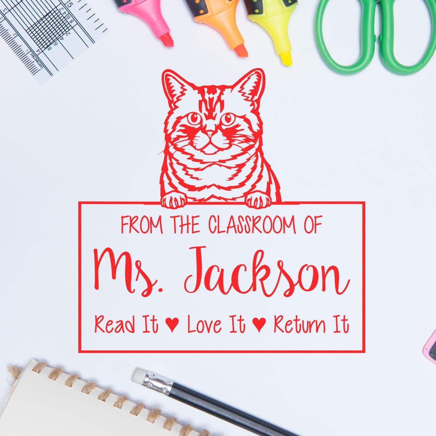 Custom Love Books, Return Books Stamp with Brazilian Shorthair Cat - Engineer Seal Stamps