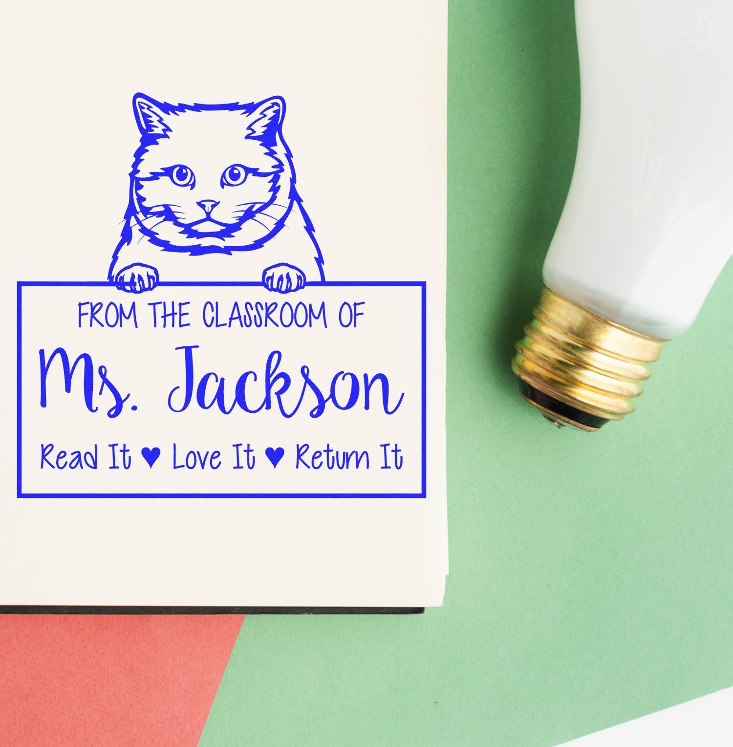 Customized Classroom Stamp with British Shorthair Cat - Engineer Seal Stamps