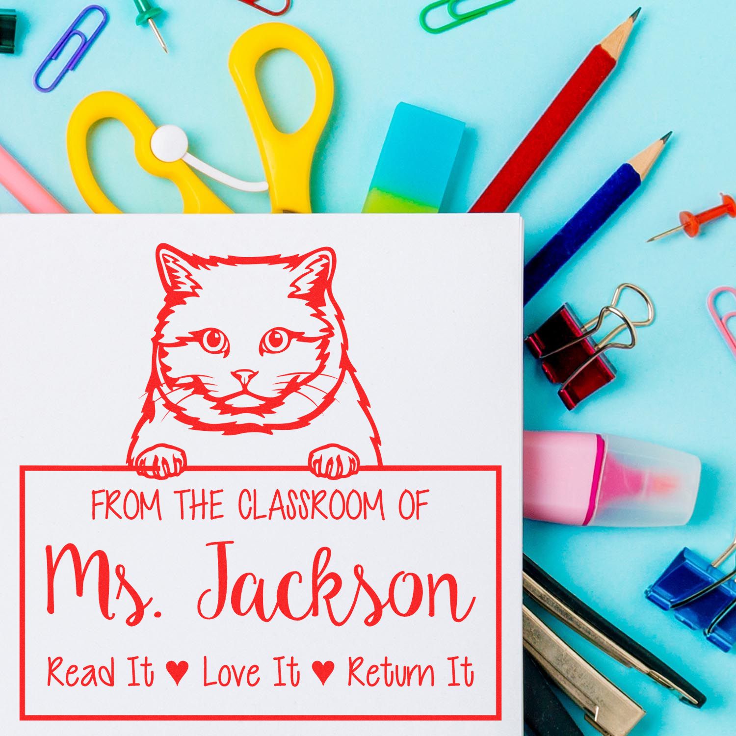 British Shorthair Cat-Themed Read It Love It Return It Book Stamp - Engineer Seal Stamps