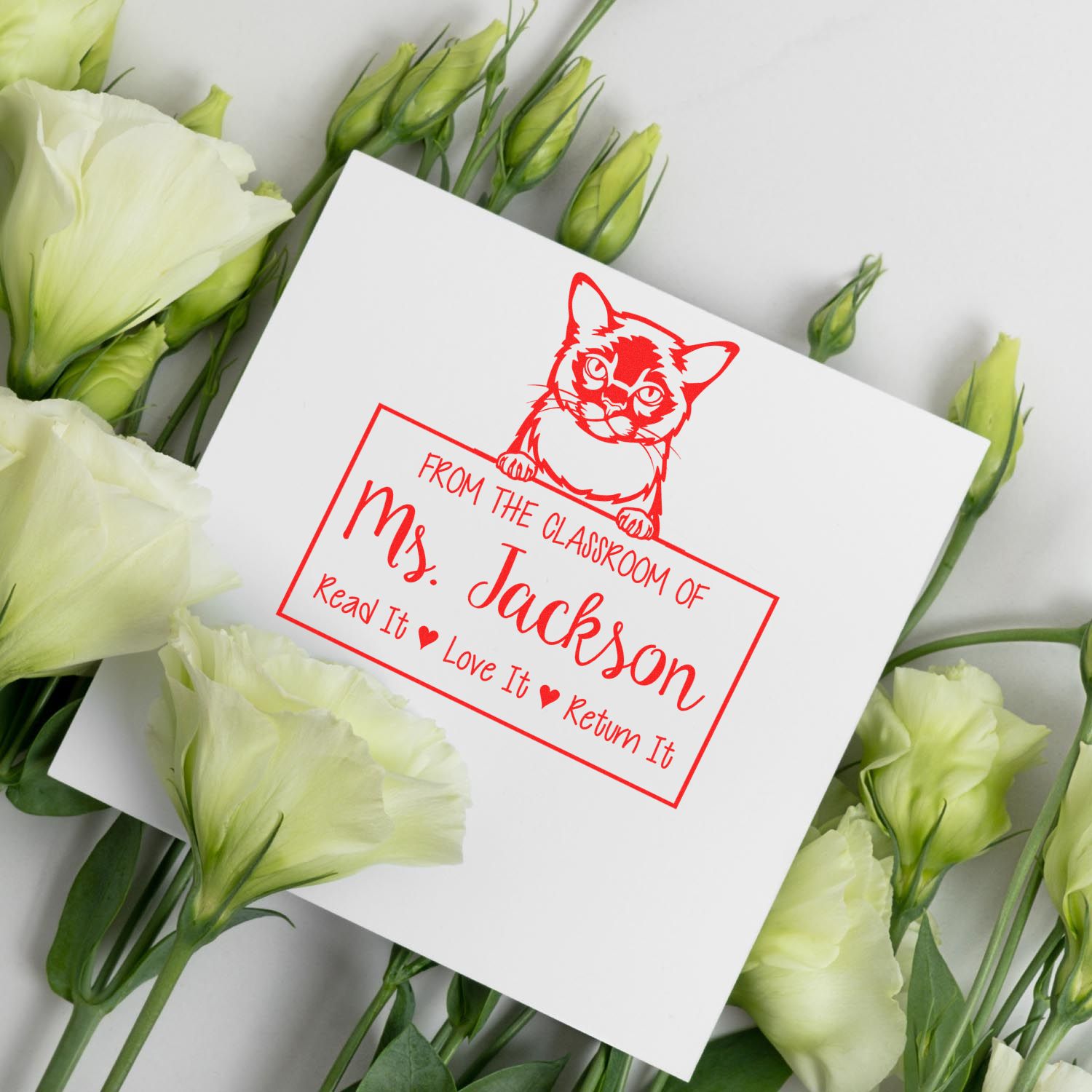 Customized Teacher Name Stamp with Burmese Cat - Engineer Seal Stamps