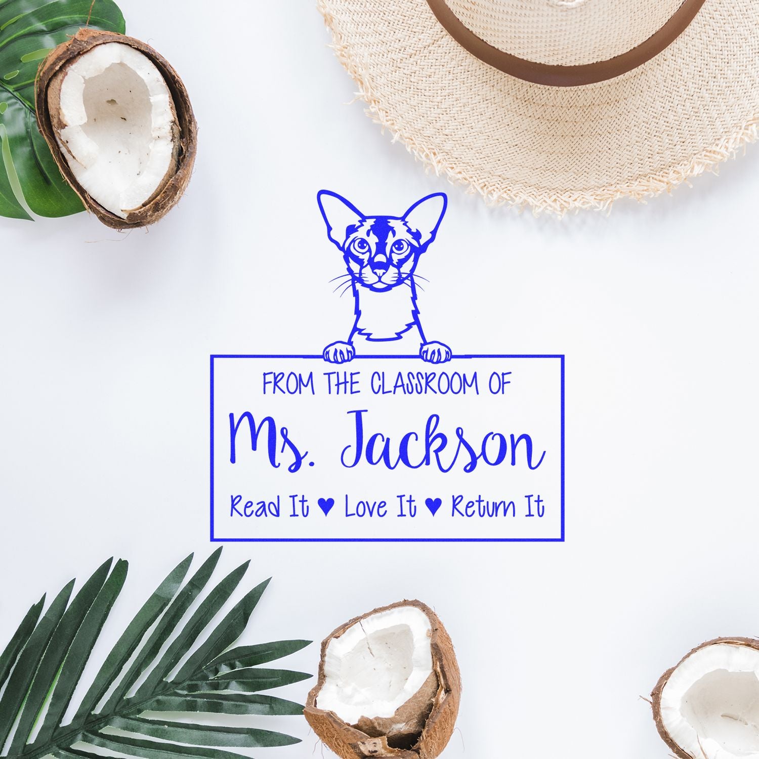 Customized Classroom Library Stamp with Colorpoint Shorthair Cat - Engineer Seal Stamps