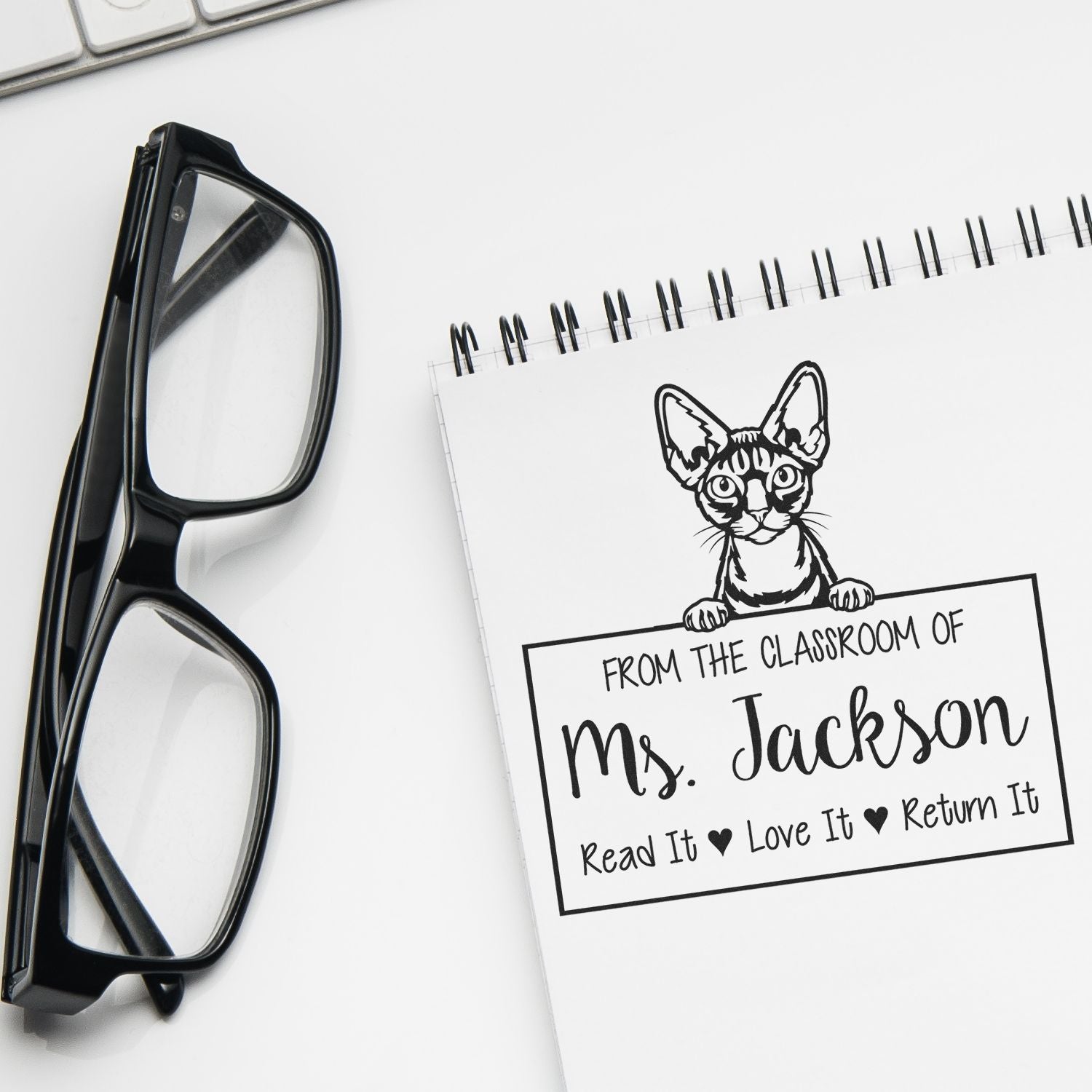 Customized Name For Teacher Stamp with Devon Rex Cat - Engineer Seal Stamps
