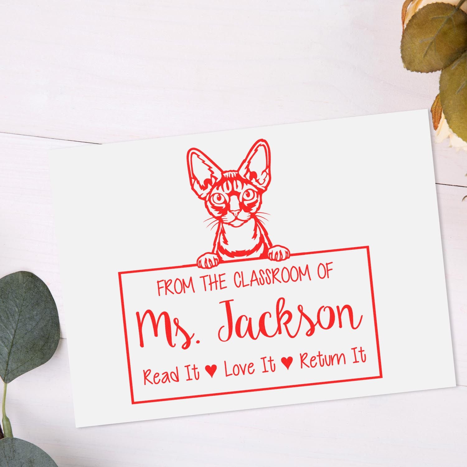 Devon Rex Cat Customized Library Ownership Stamp - Engineer Seal Stamps