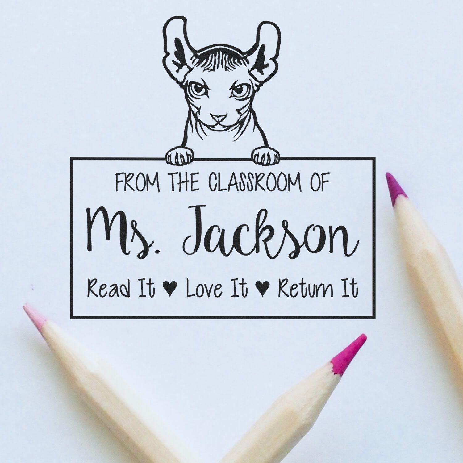 Dwelf Cat-Themed Read It Love It Return It Personalized Stamper - Engineer Seal Stamps