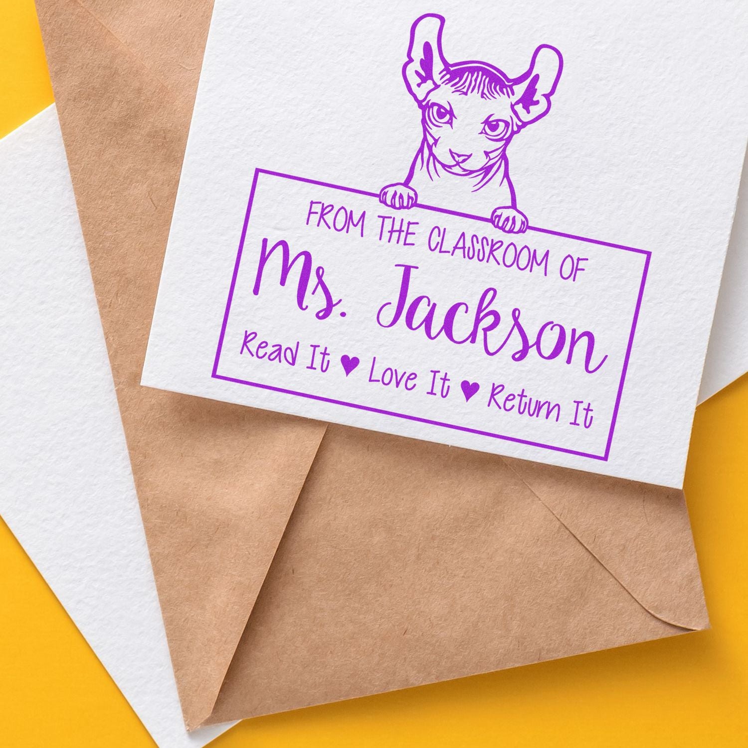 Dwelf Cat-Themed Read It Love It Return It Personalized Stamper - Engineer Seal Stamps