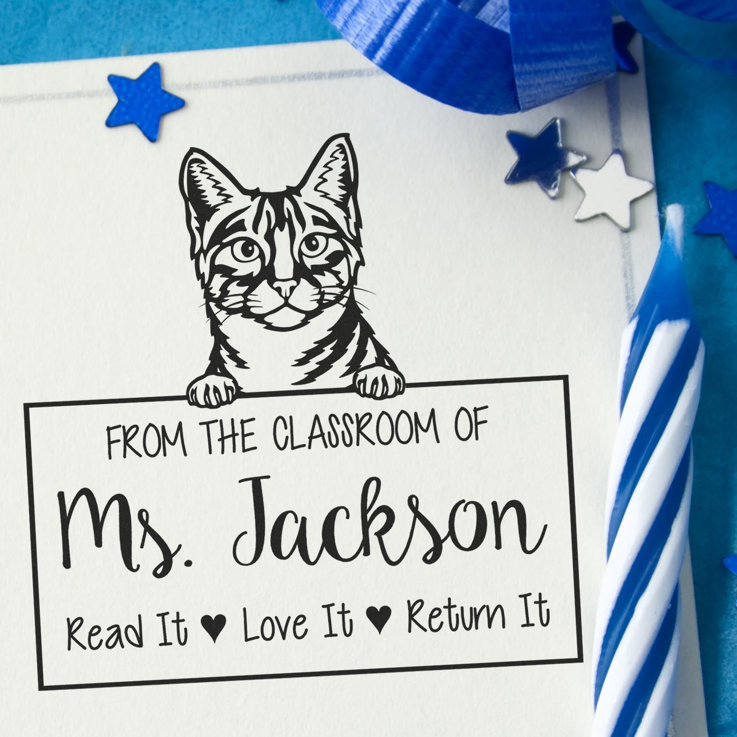 Customized Library Stamp with Egyptian Mau Cat - Engineer Seal Stamps