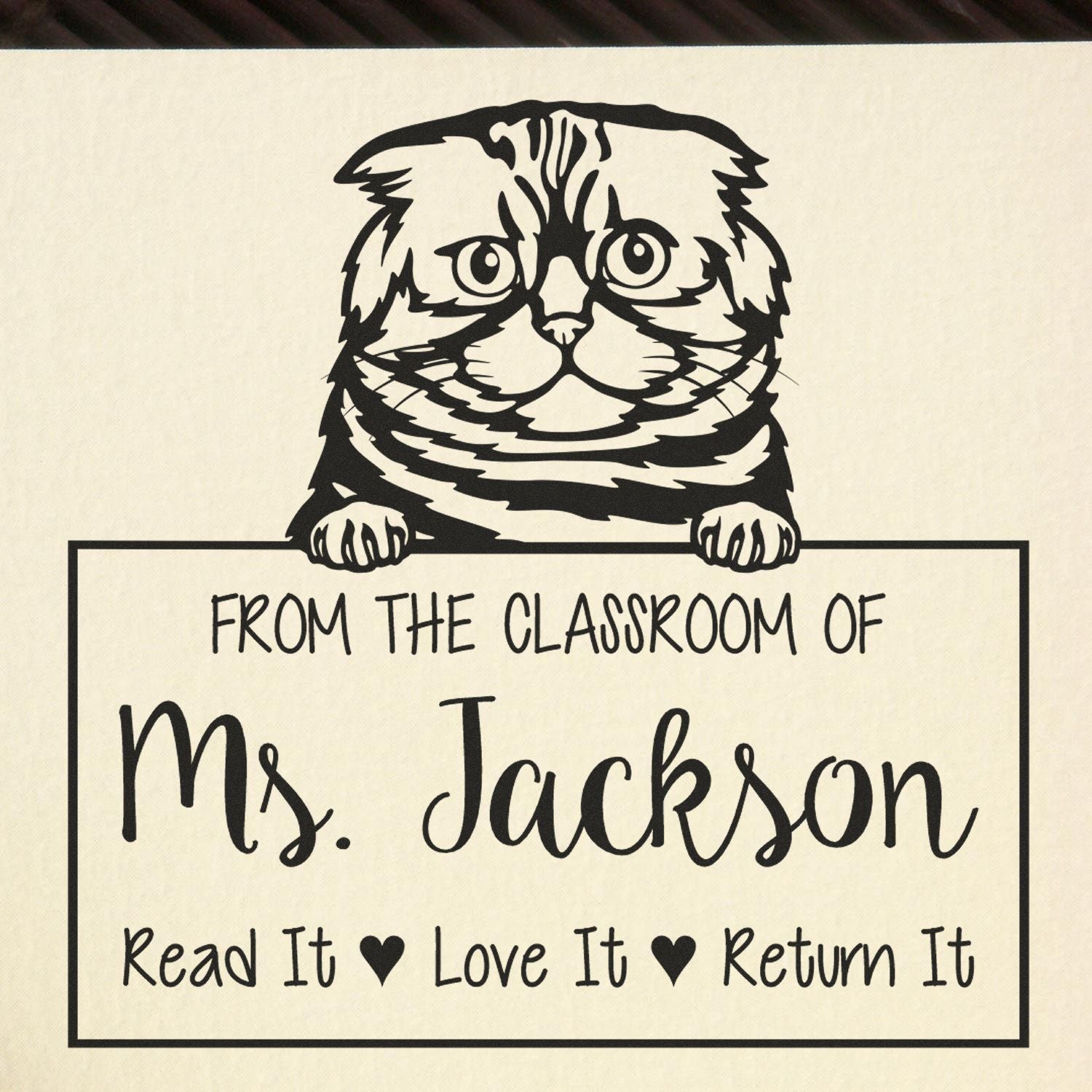 Customized Teacher Desk Stamp with Foldex Cat - Engineer Seal Stamps