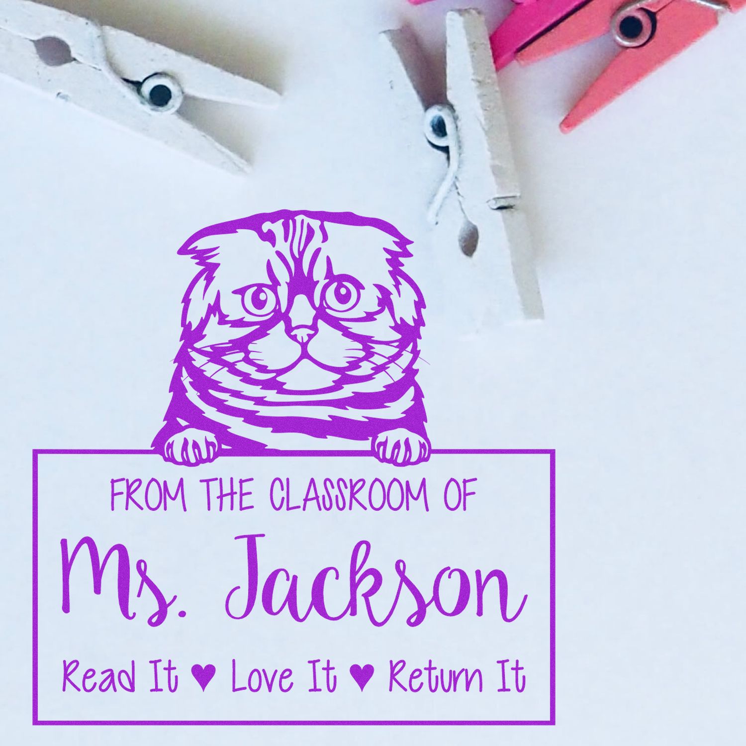 Foldex Cat-Themed Home Library Stamp - Engineer Seal Stamps