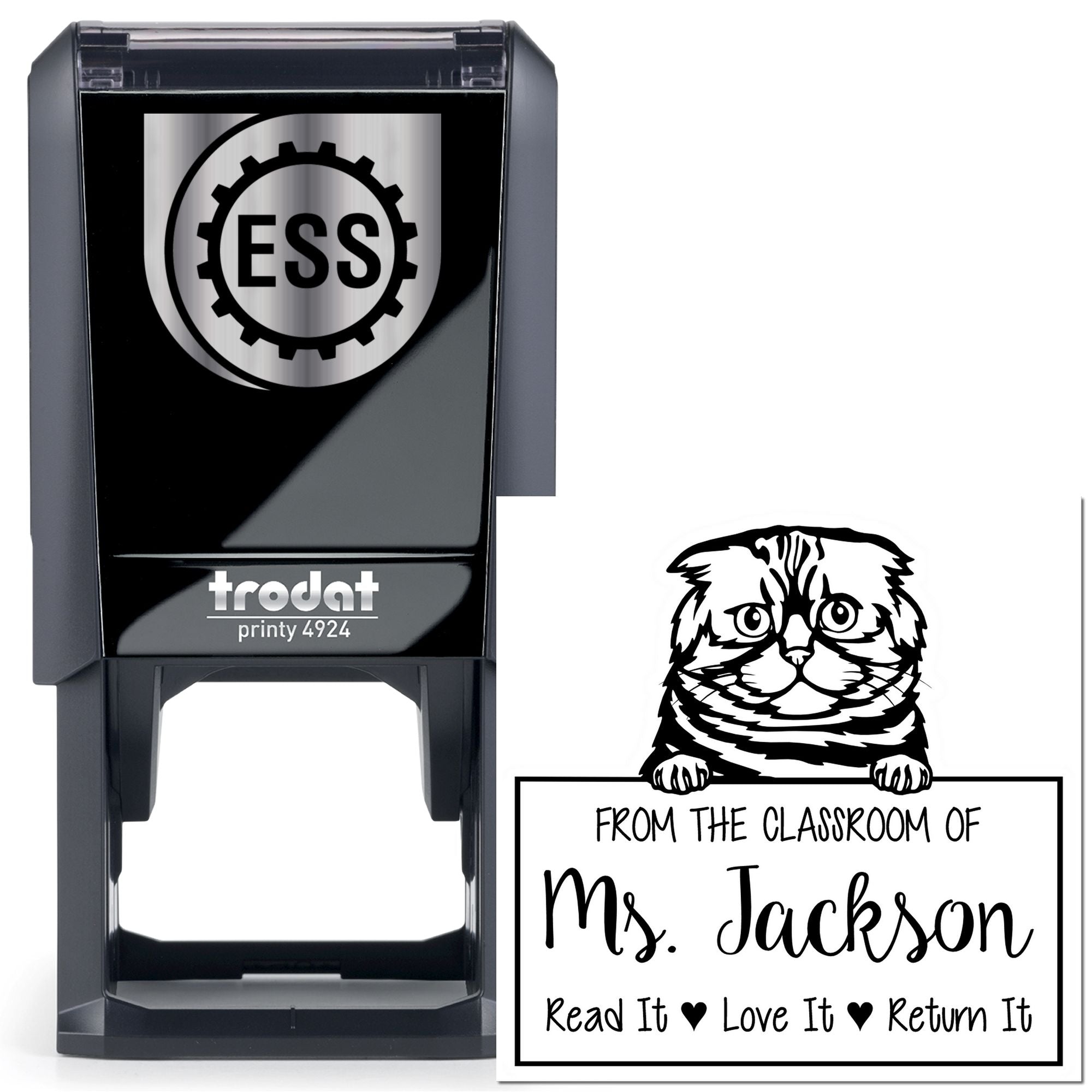 Foldex Cat-Themed Home Library Stamp - Engineer Seal Stamps