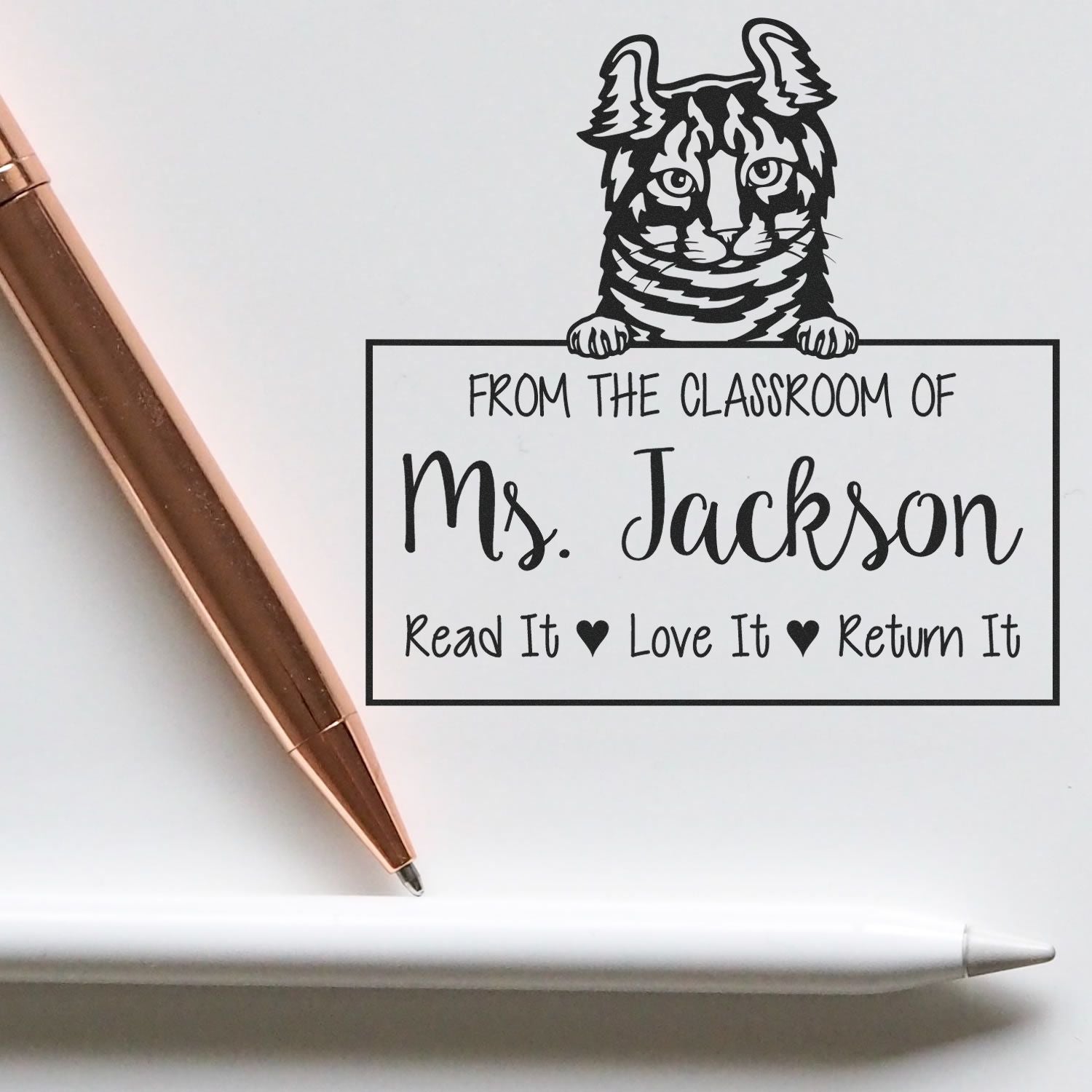 Customized Book Return Stamp with Highlander Cat - Engineer Seal Stamps