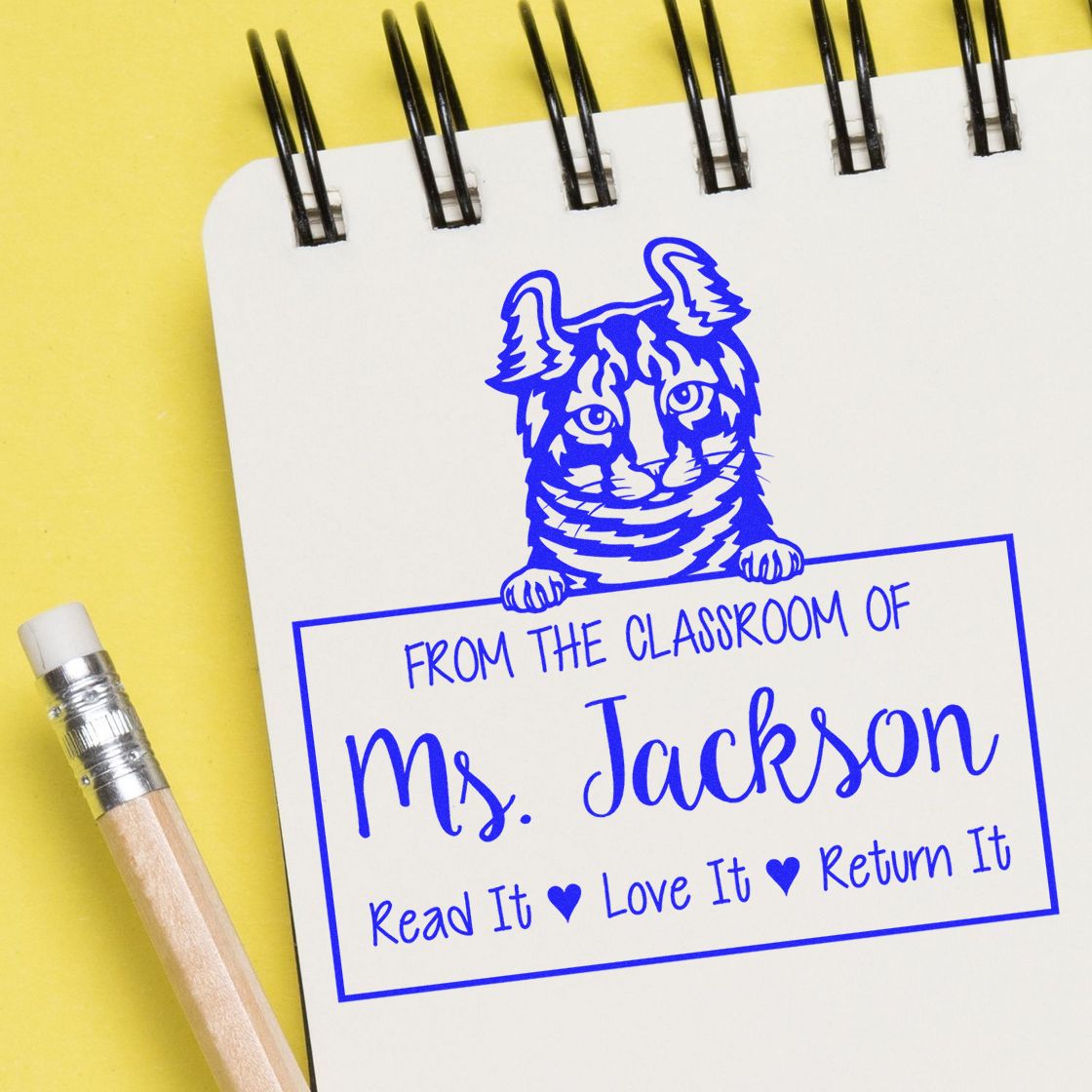 Customized Book Return Stamp with Highlander Cat - Engineer Seal Stamps