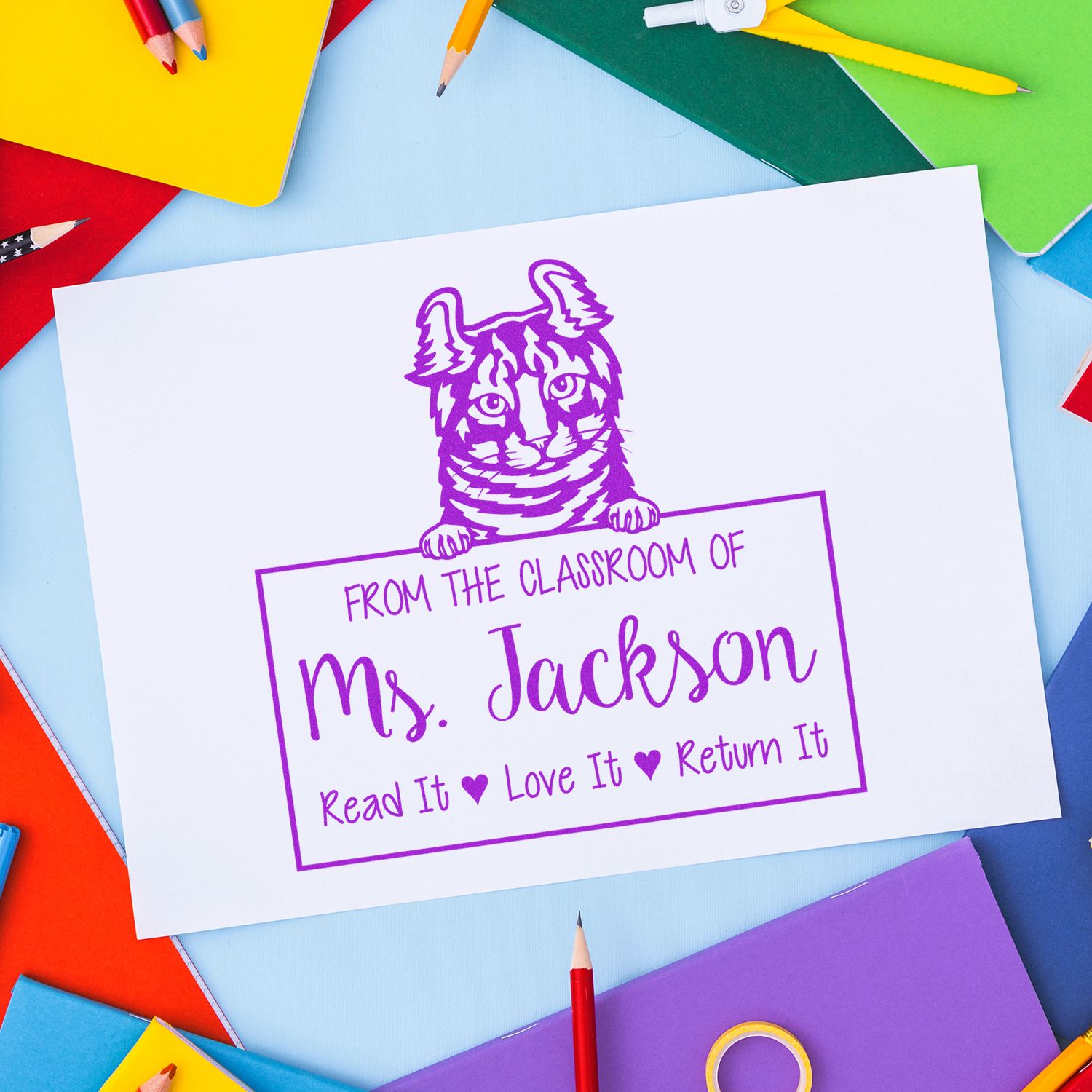 Customized Book Return Stamp with Highlander Cat - Engineer Seal Stamps