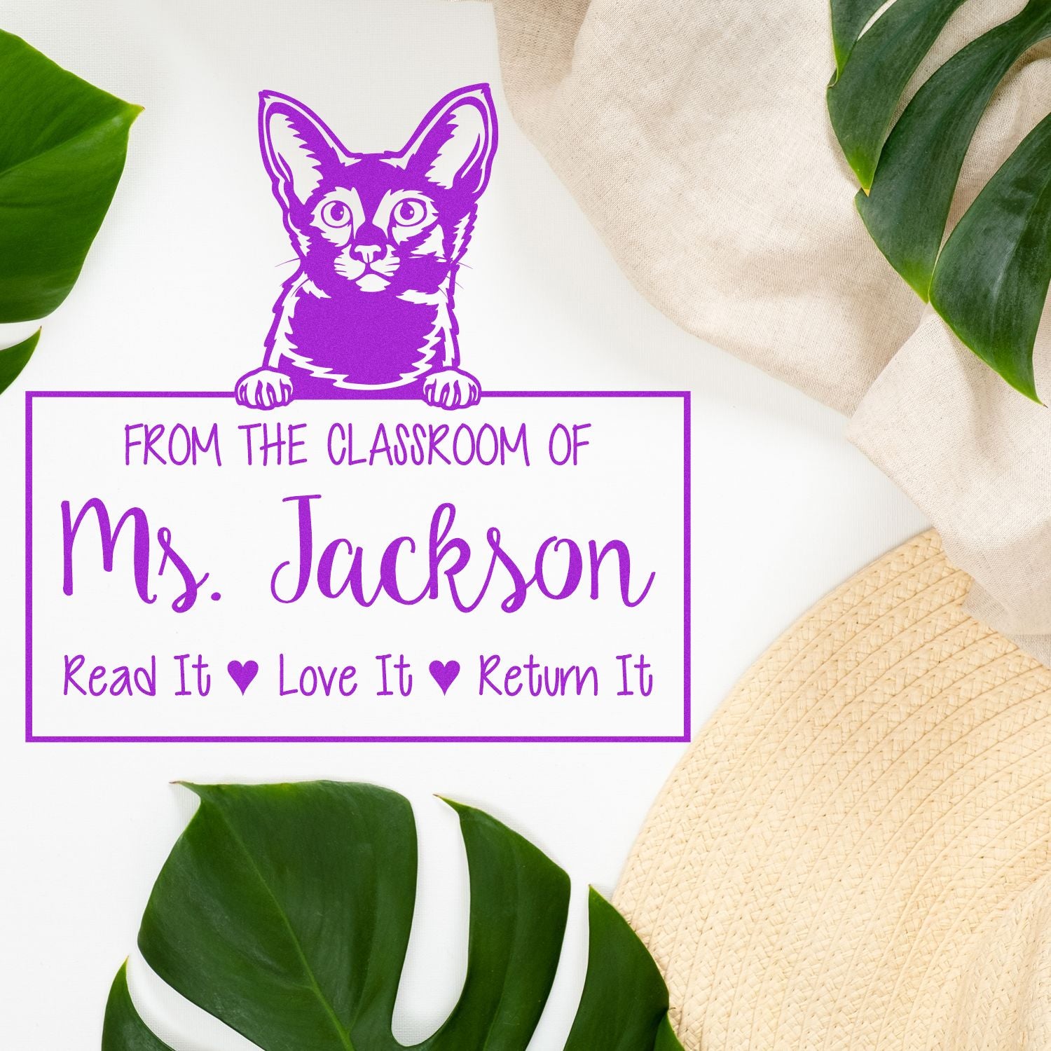 Javanese Cat-Themed Read It Love It Return It For Teachers Stamper - Engineer Seal Stamps