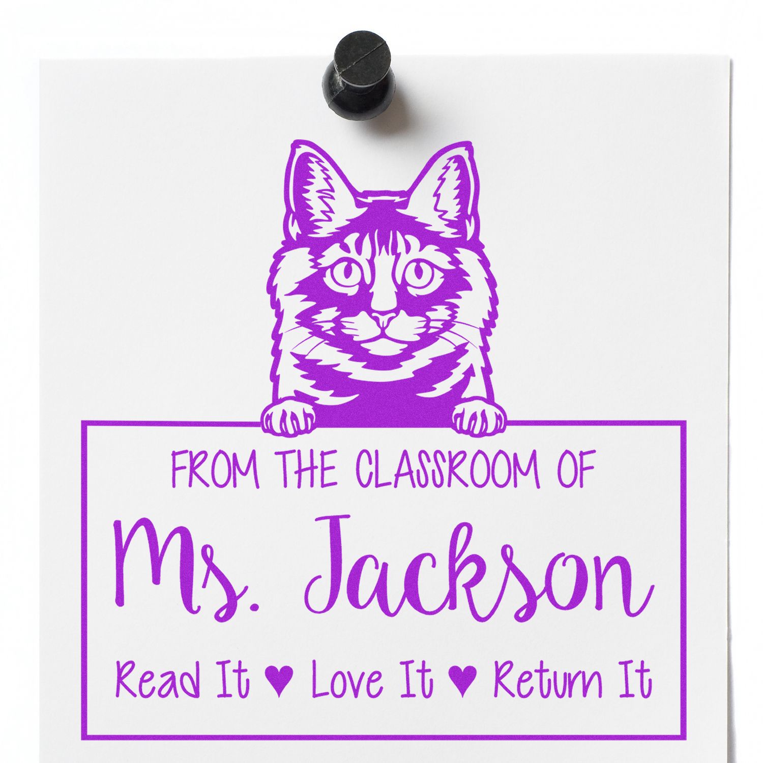Customized Classroom Library Tools Stamp with Kurilian Bobtail Cat - Engineer Seal Stamps
