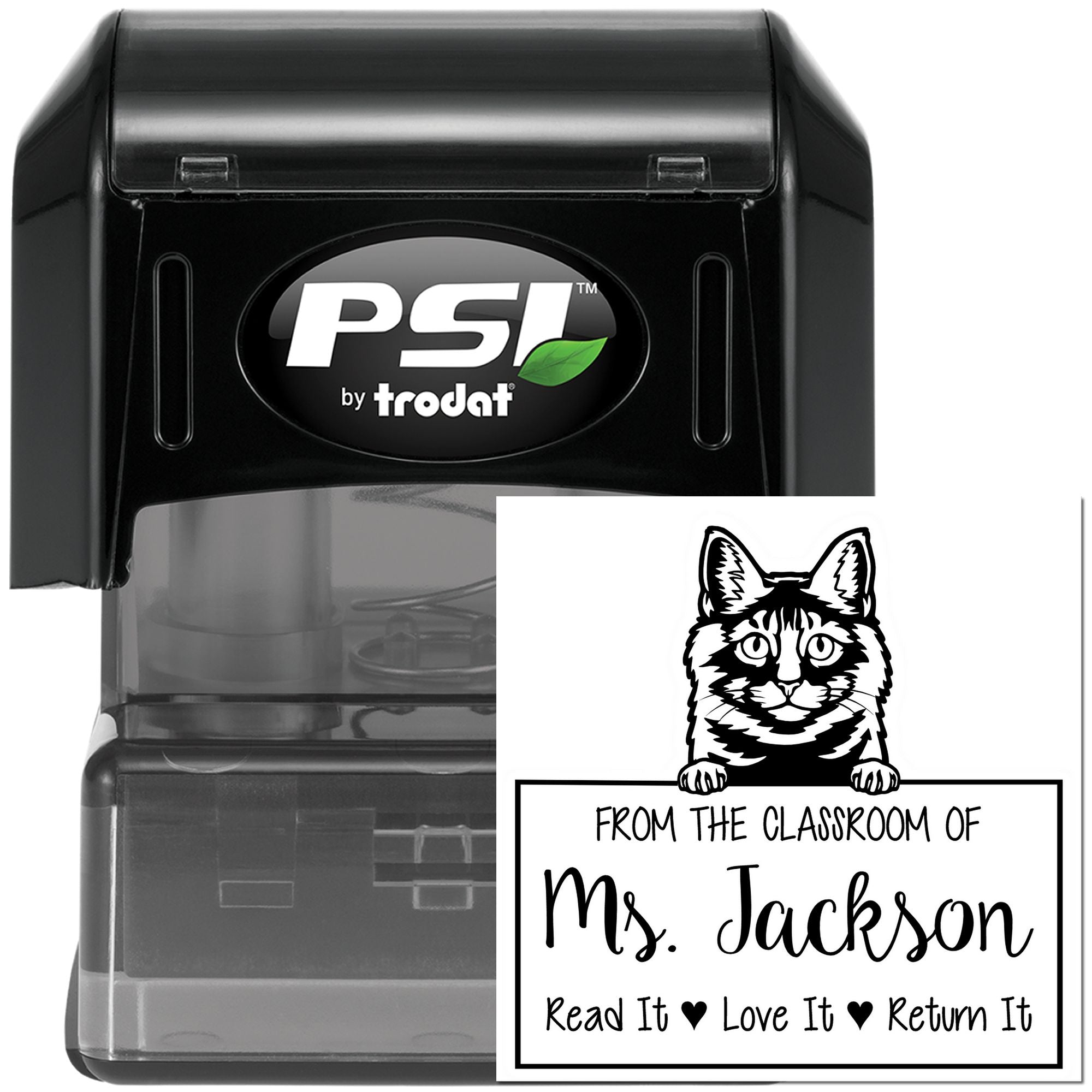 Customized Classroom Library Tools Stamp with Kurilian Bobtail Cat - Engineer Seal Stamps