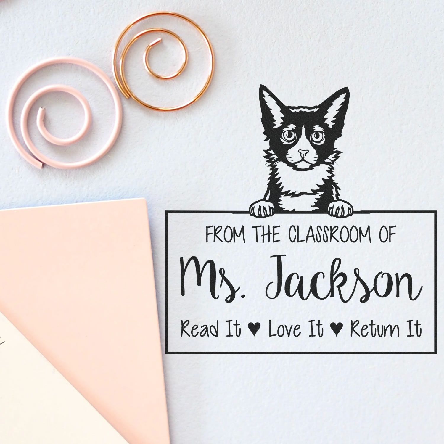 Customized For Teacher's Library Stamp with Laperm Cat - Engineer Seal Stamps