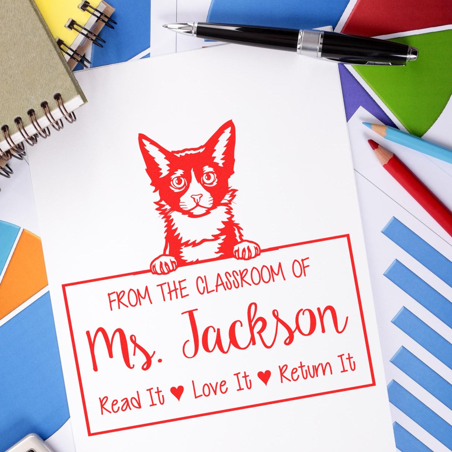 Laperm Cat-Themed Read It Love It Return It For Students Stamp - Engineer Seal Stamps