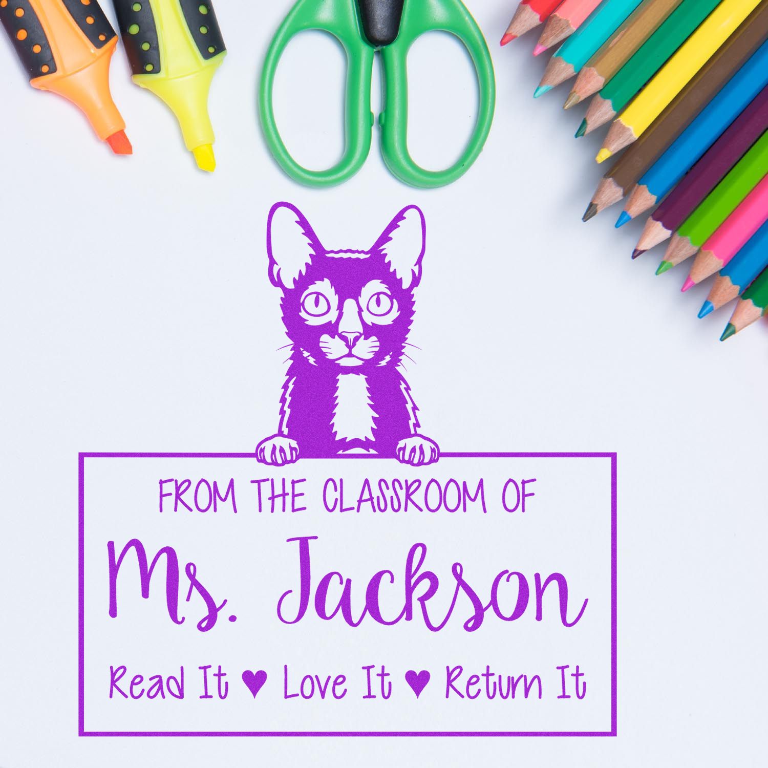 Lykoi Cat-Themed Read It Love It Return It For Schools Stamper - Engineer Seal Stamps