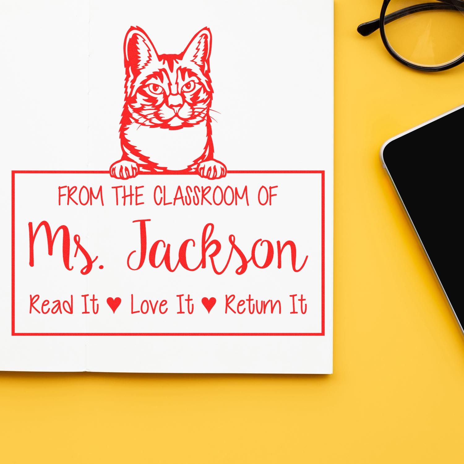 Manx Cat-Themed Read It Love It Return It For Libraries Stamper - Engineer Seal Stamps