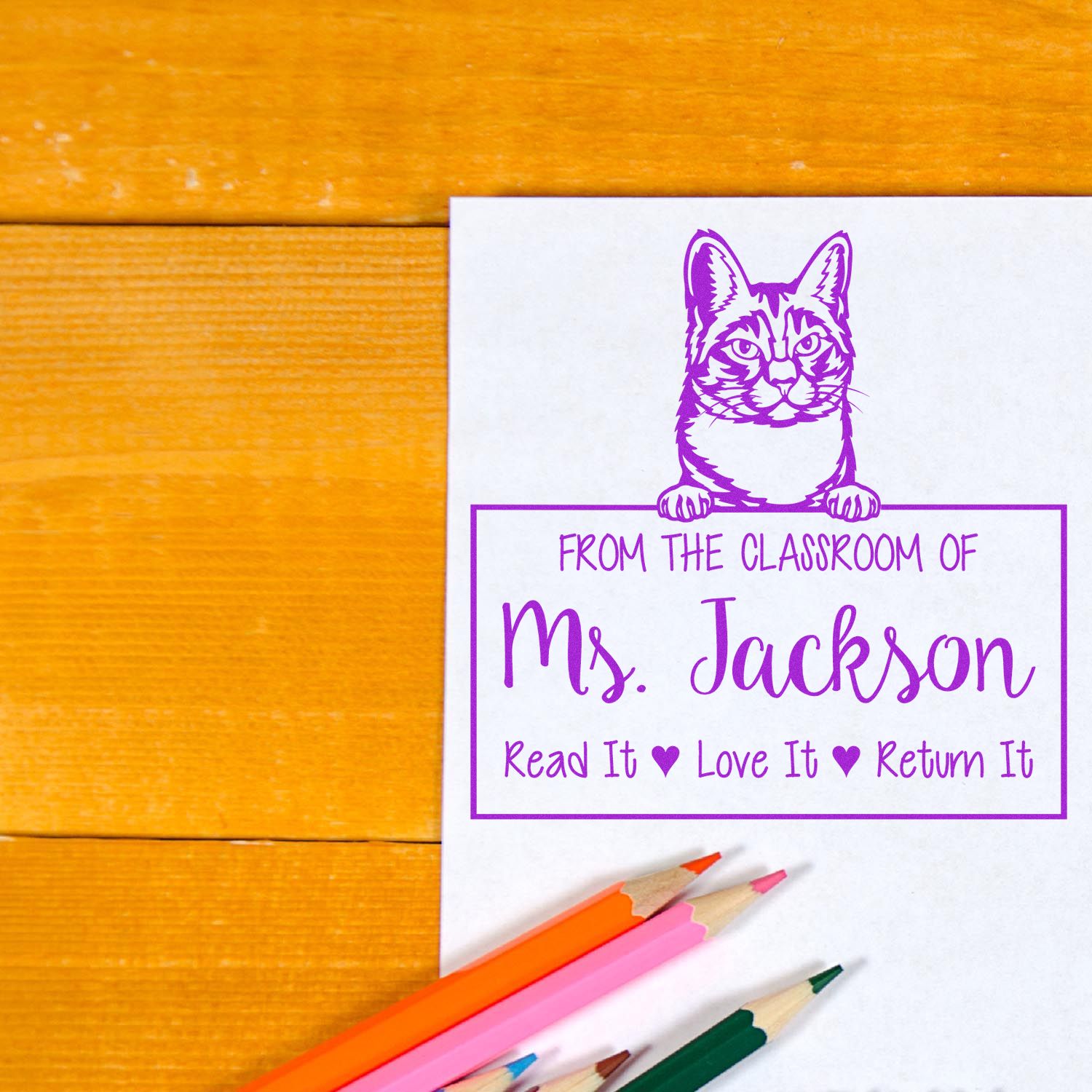 Customized School Supplies Stamp with Manx Cat - Engineer Seal Stamps