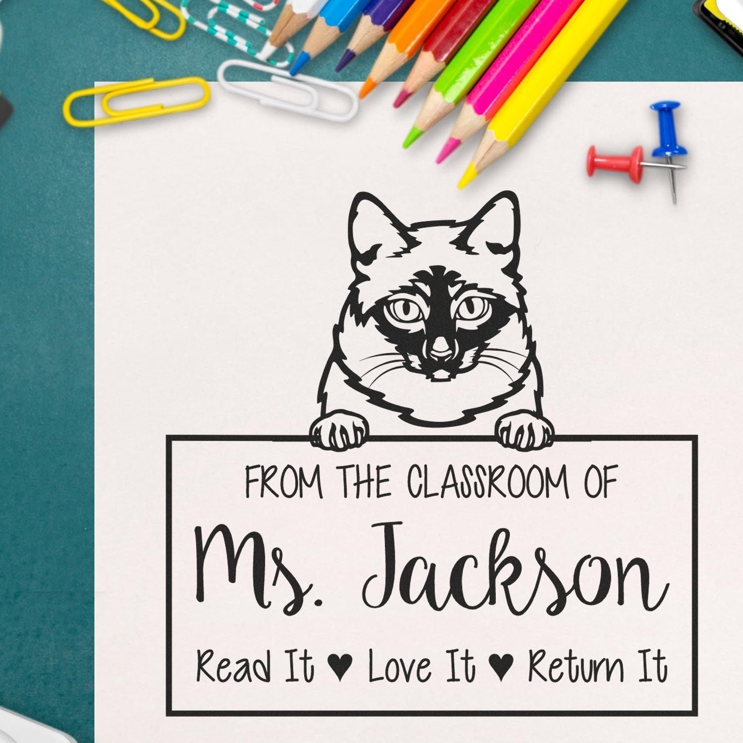 Mekong Bobtail Cat-Themed Read It Love It Return It For Libraries Stamp - Engineer Seal Stamps