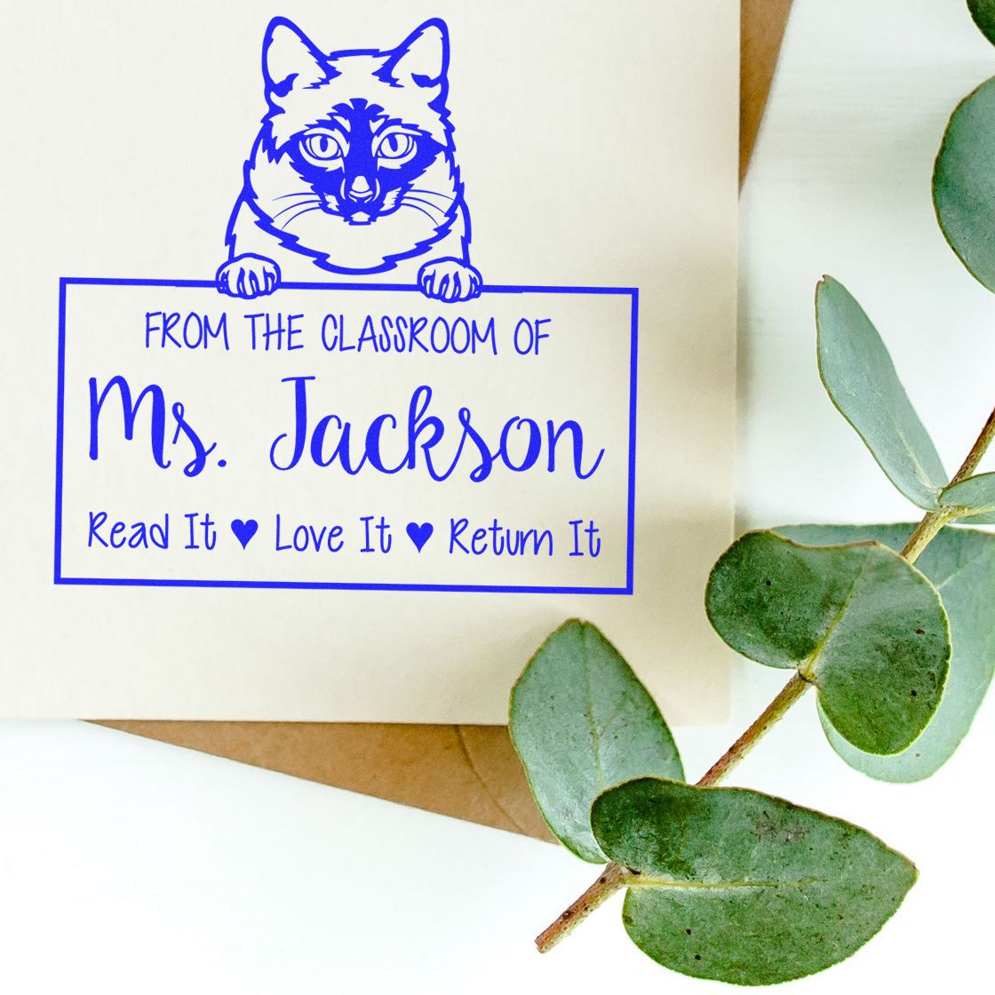 Mekong Bobtail Cat Customized Book Check-Out Stamp - Engineer Seal Stamps